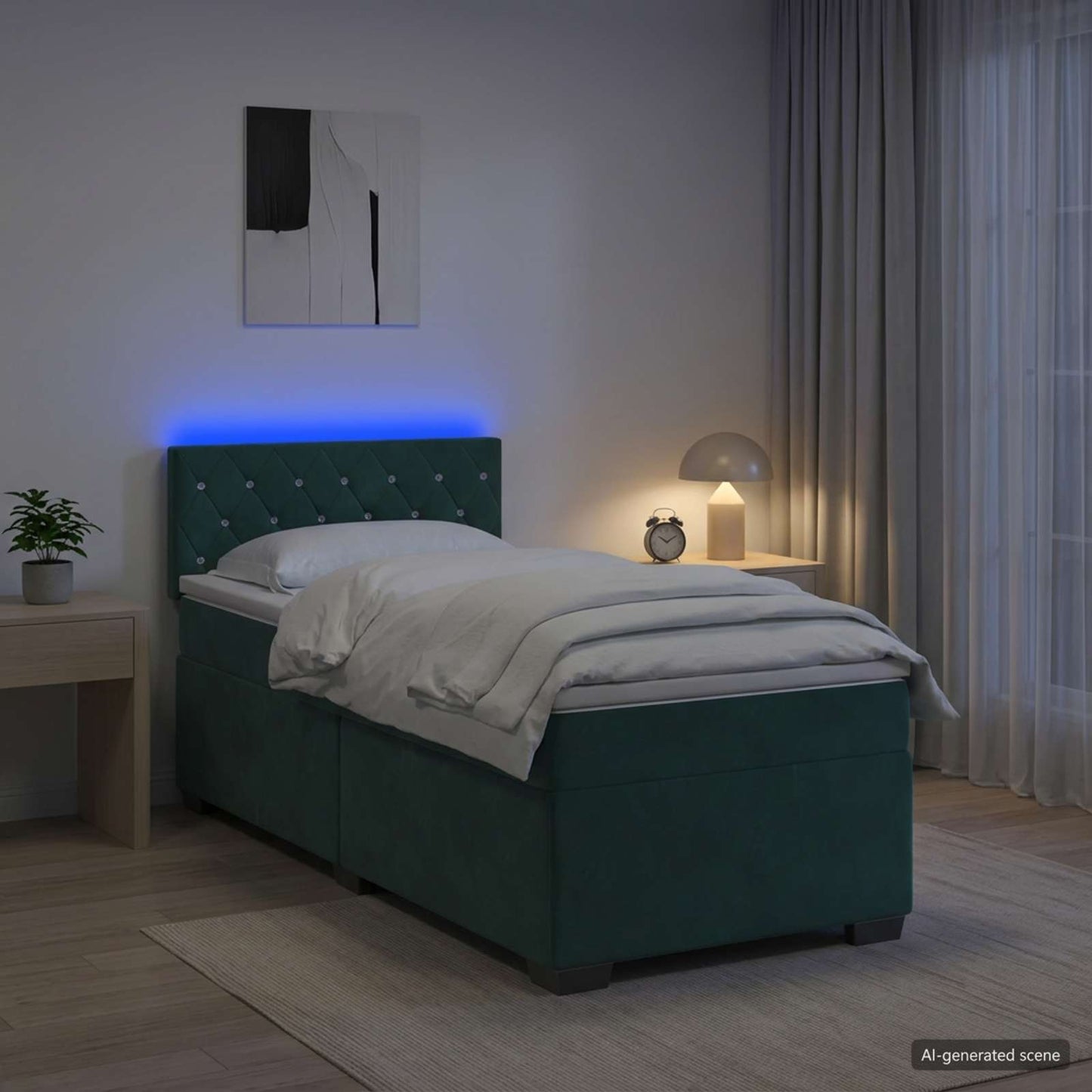 Boxspring ágy matraccal és LED-del Sötétzöld 80 x 200 cm