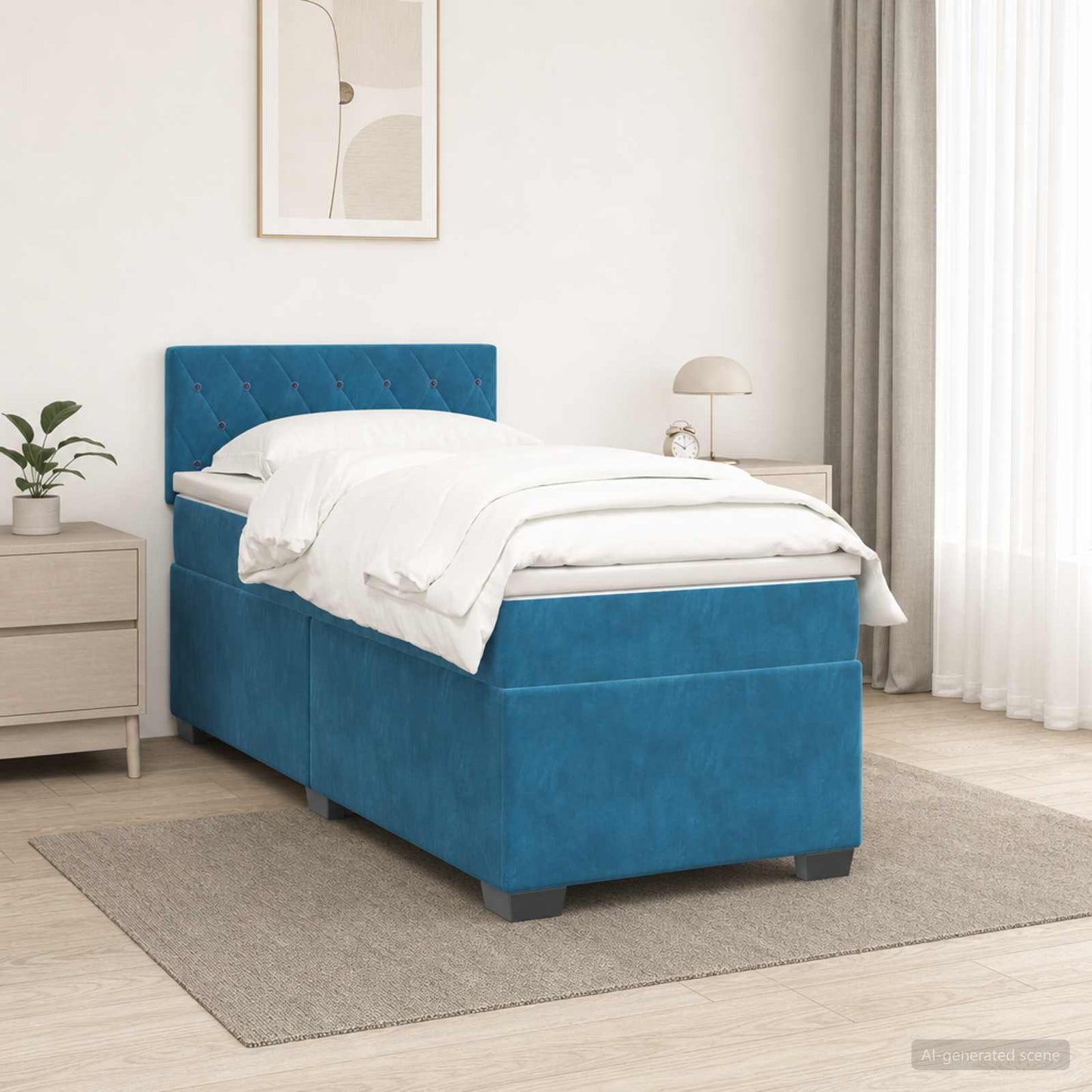 Boxspring ágy matraccal és LED-del Kék 100 x 200 cm Bársony