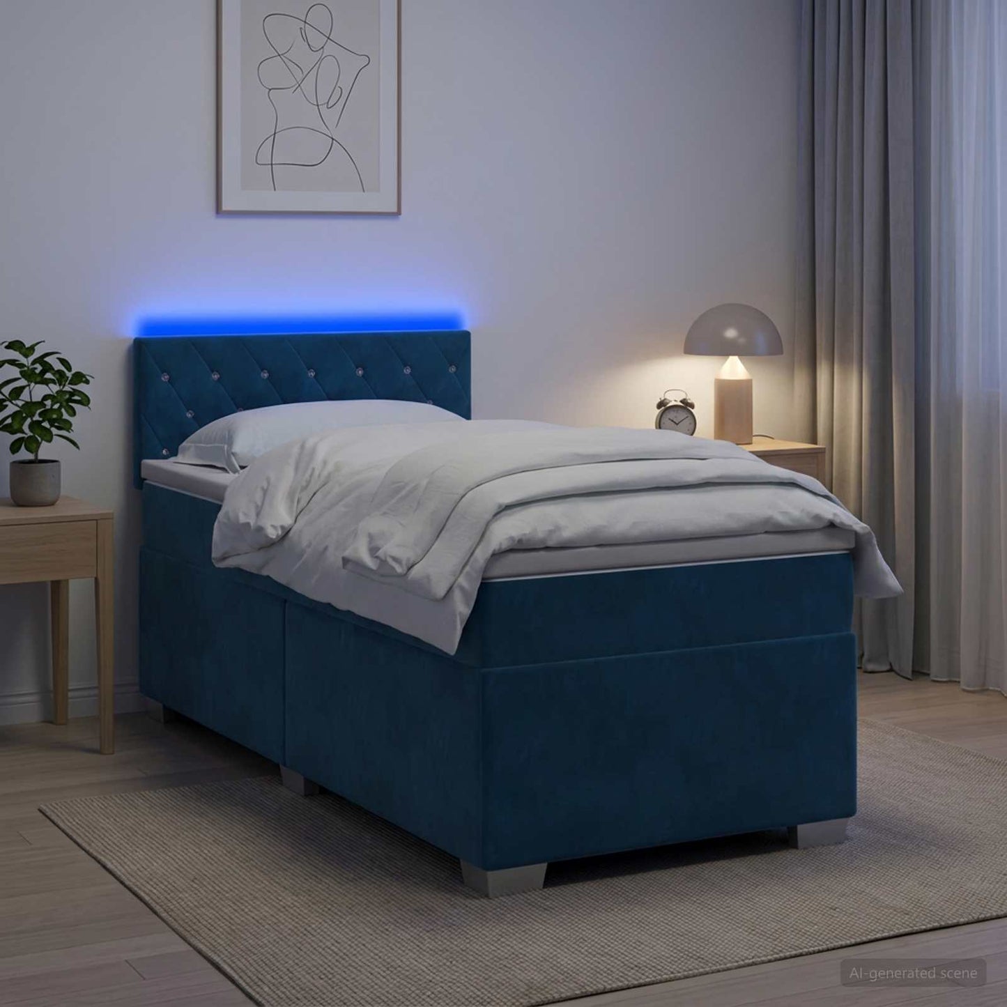 Boxspring ágy matraccal és LED-del Kék 90 x 200 cm Bársony