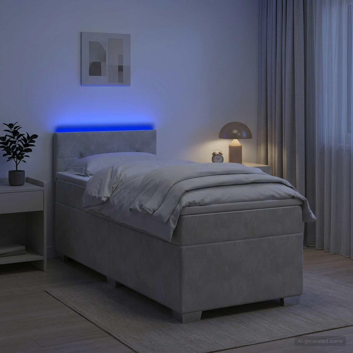 Boxspring ágy matraccal és LED-del Világosszürke 90 x 190 cm