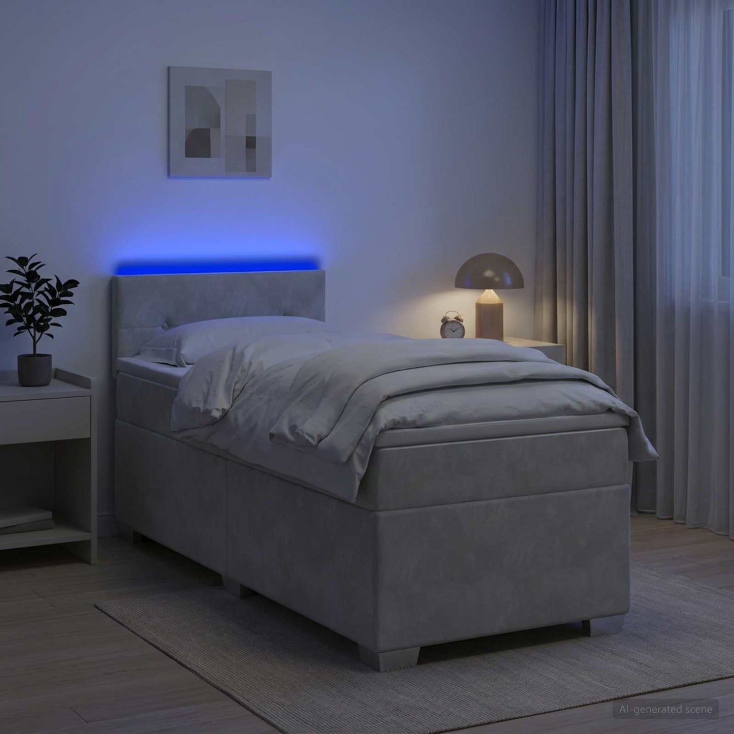 Boxspring ágy matraccal és LED-del Világosszürke 100 x 200 cm