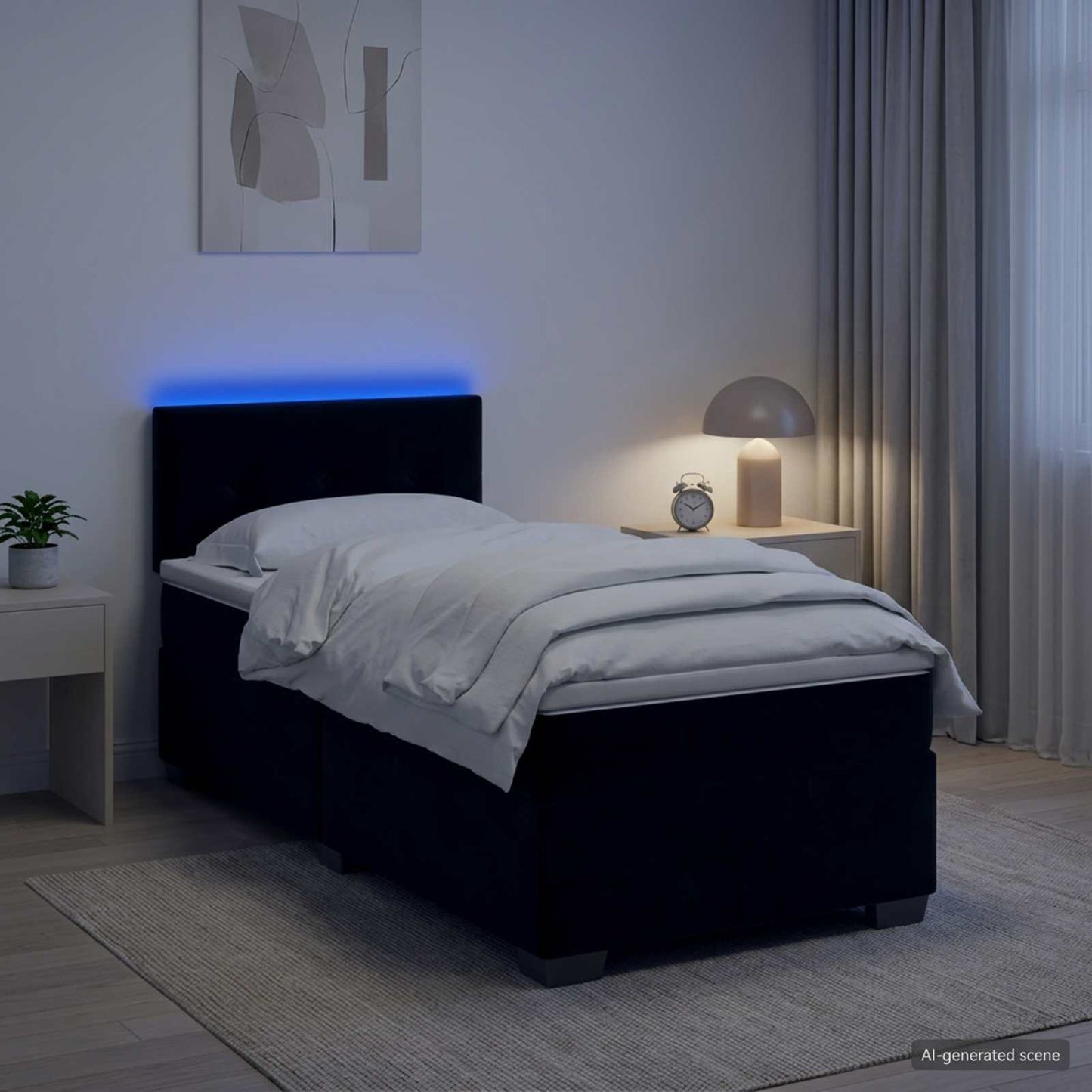 Boxspring ágy matraccal és LED-del Fekete 90 x 200 cm Bársony