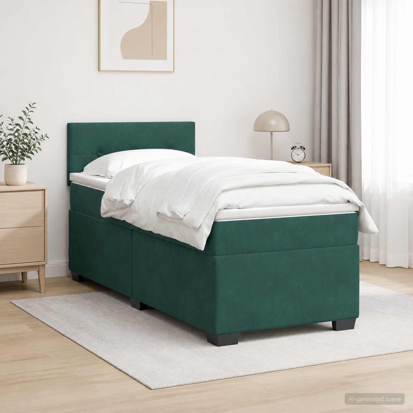 Boxspring ágy matraccal és LED-del Sötétzöld 90 x 200 cm