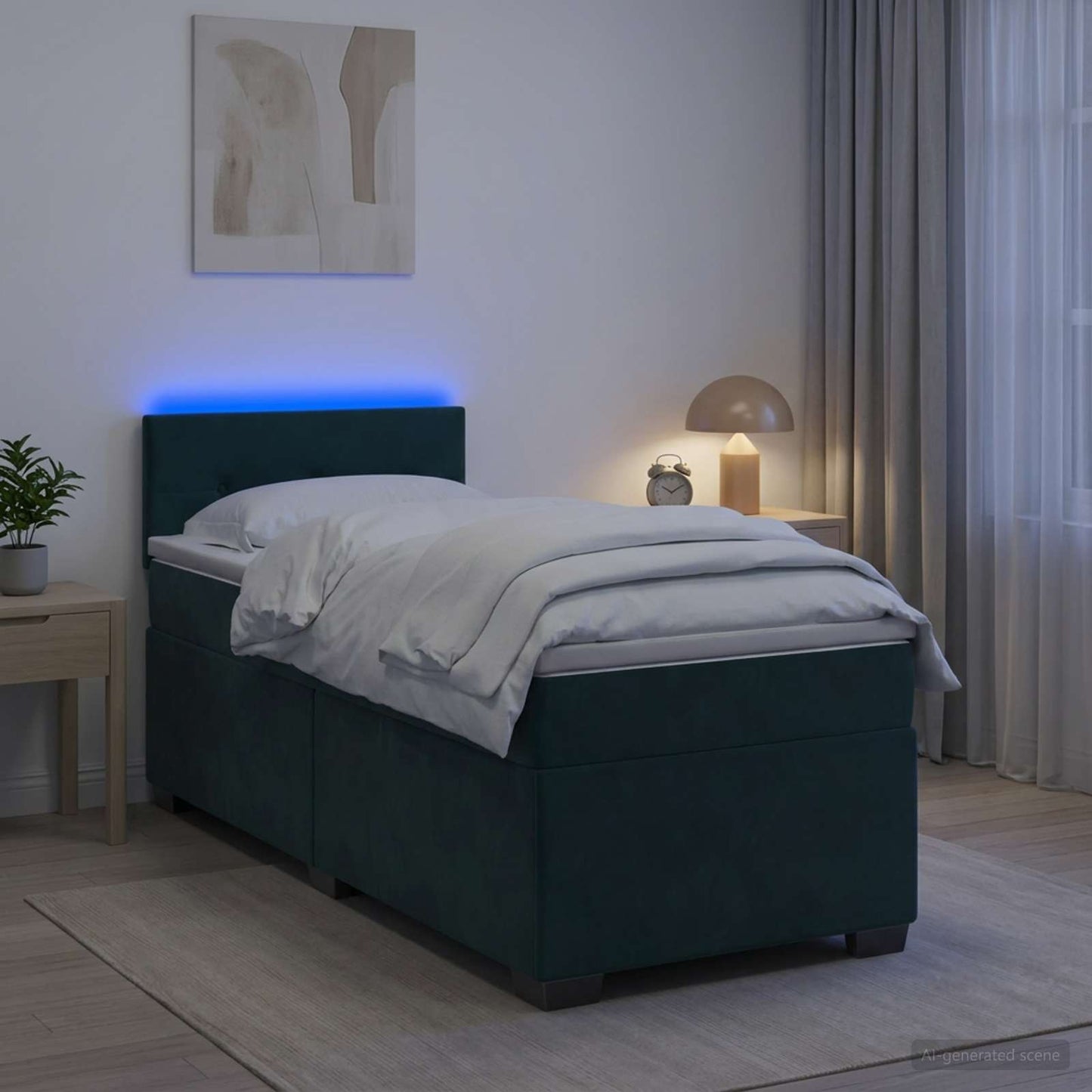 Boxspring ágy matraccal és LED-del Sötétzöld 90 x 200 cm