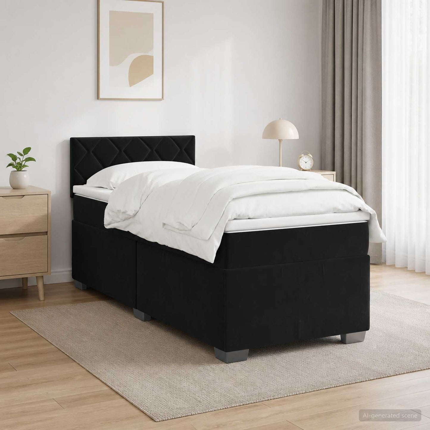 Boxspring ágy matraccal és LED-del Fekete 100 x 200 cm Bársony