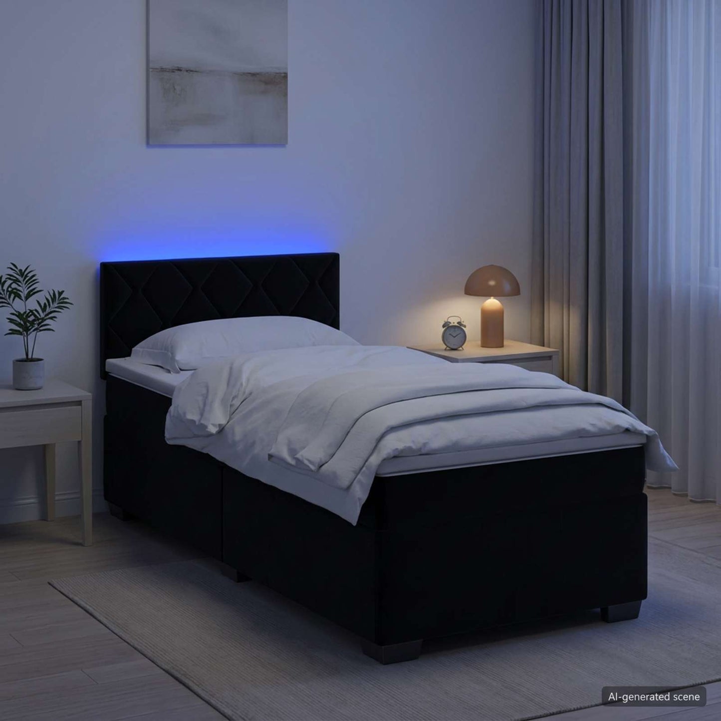 Boxspring ágy matraccal és LED-del Fekete 100 x 200 cm Bársony