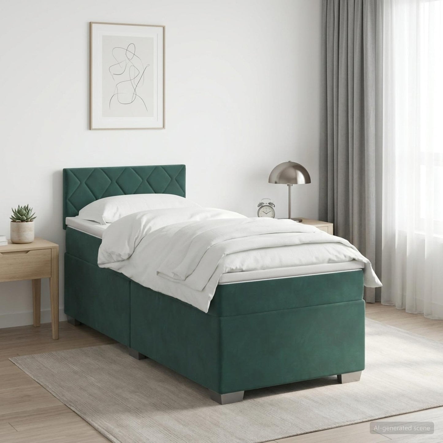 Boxspring ágy matraccal és LED-del Sötétzöld 90 x 200 cm