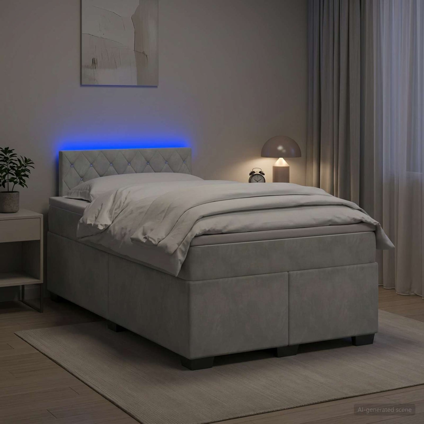 Boxspring ágy matraccal és LED-del Világosszürke 120 x 190 cm