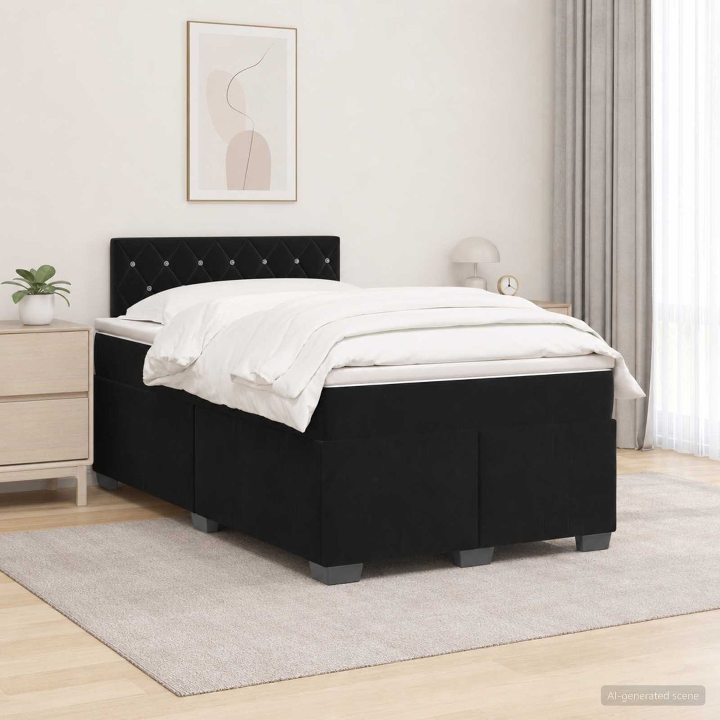 Boxspring ágy matraccal és LED-del Fekete 120 x 190 cm Bársony