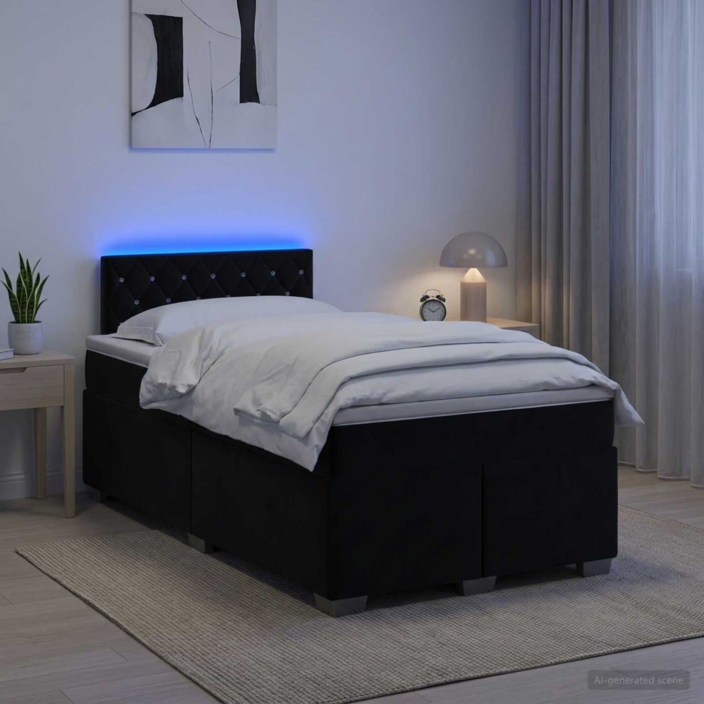 Boxspring ágy matraccal és LED-del Fekete 120 x 190 cm Bársony