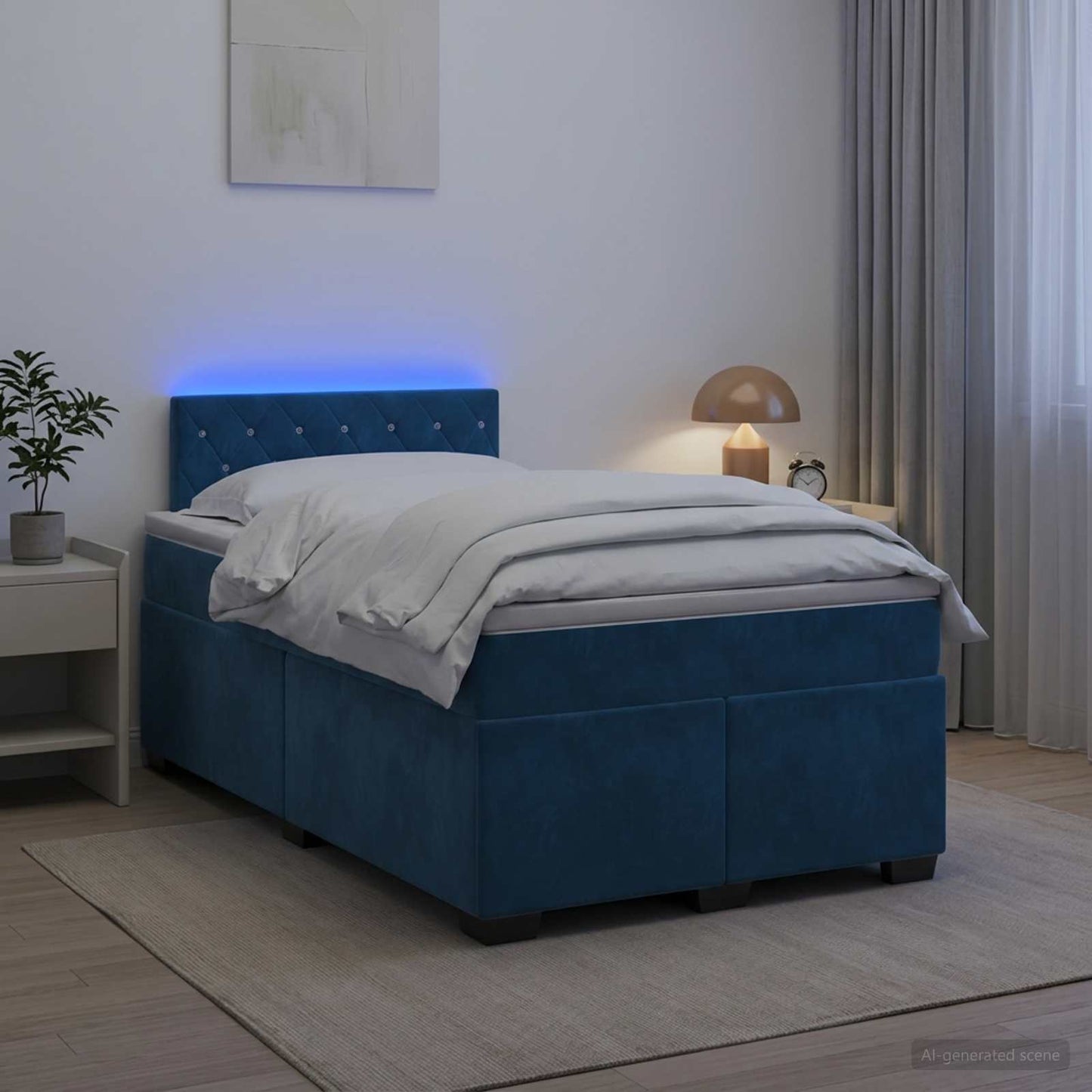 Boxspring ágy matraccal és LED-del Kék 120 x 200 cm Bársony