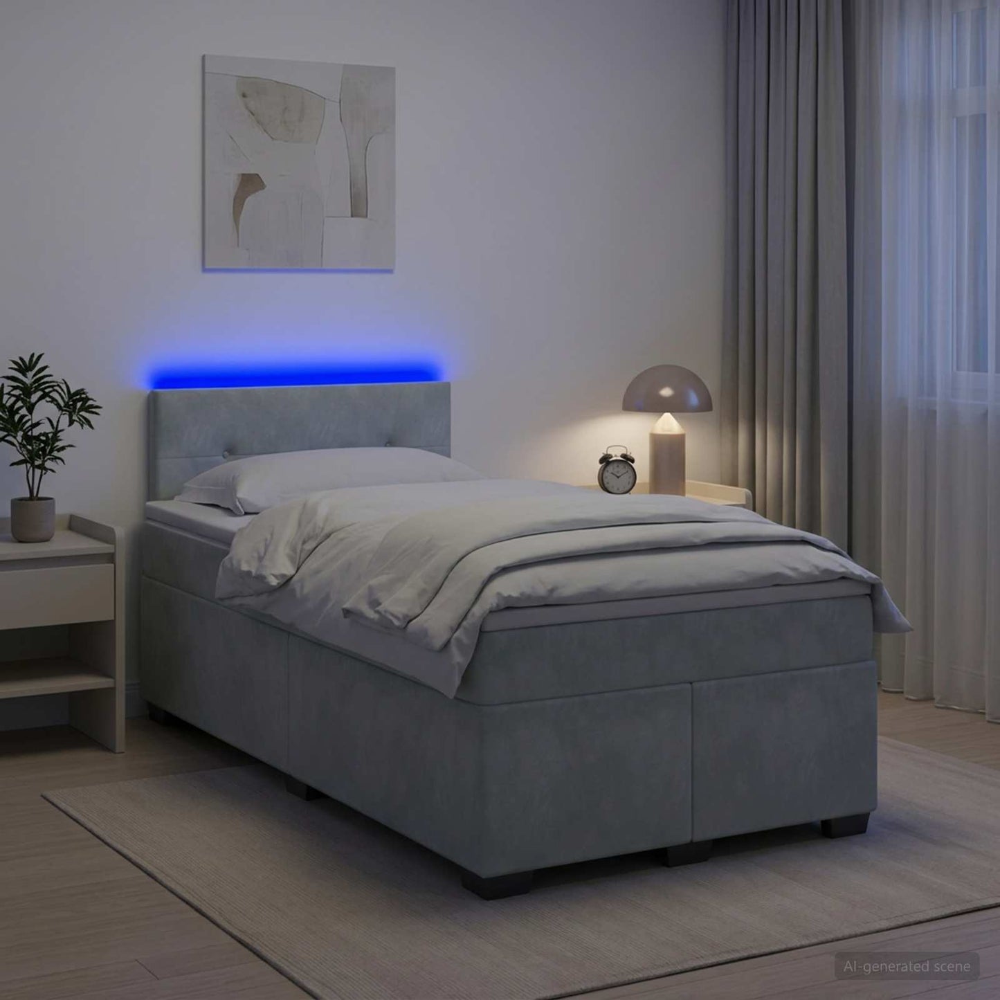 Boxspring ágy matraccal és LED-del Világosszürke 120 x 190 cm
