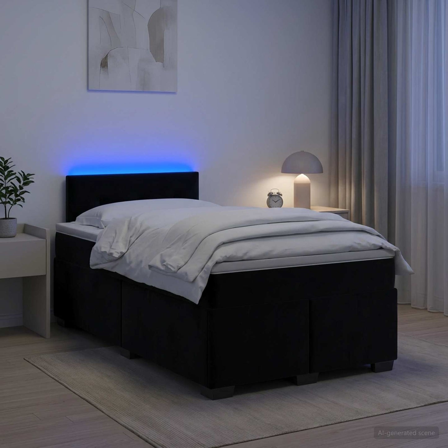Boxspring ágy matraccal és LED-del Fekete 120 x 190 cm Bársony