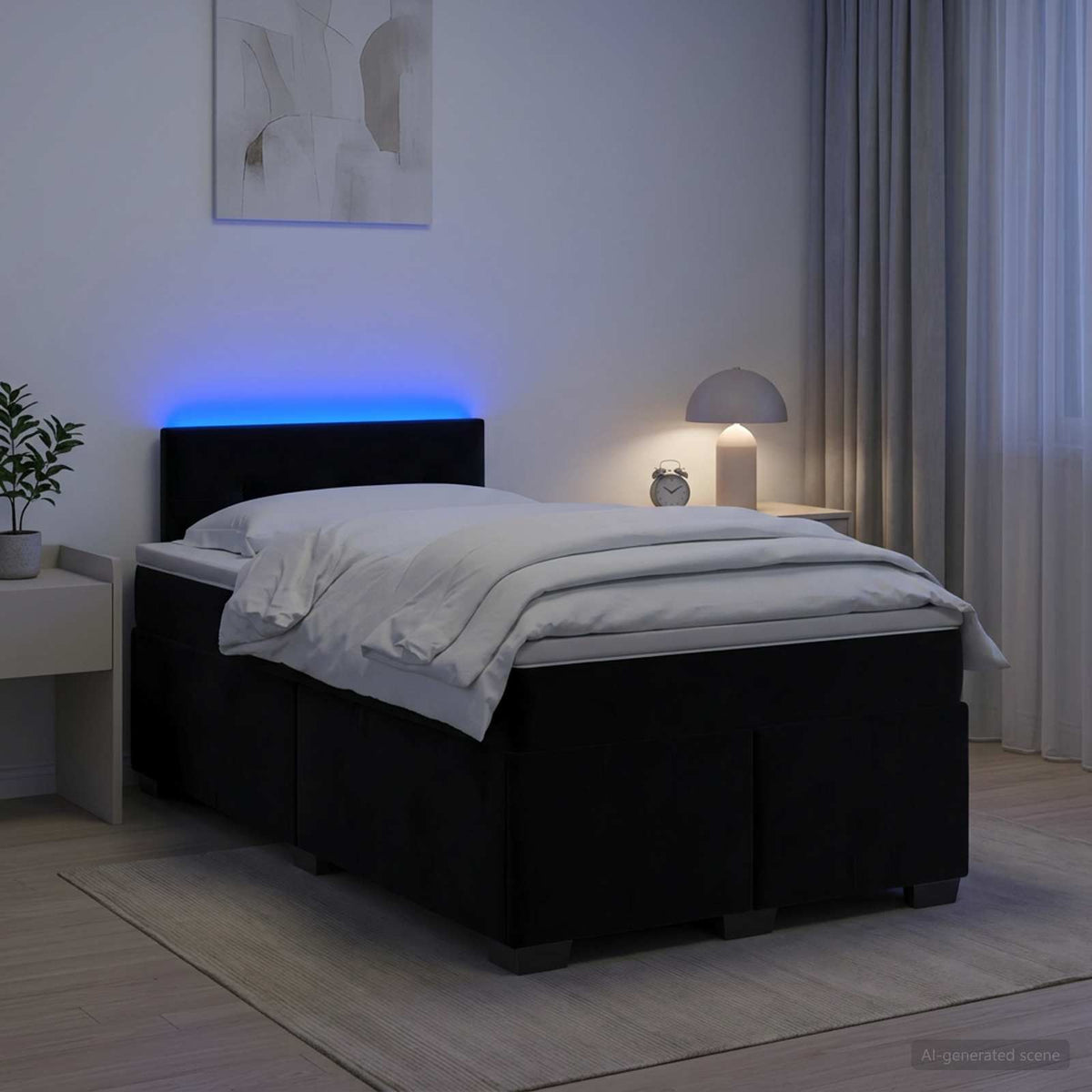 Boxspring ágy matraccal és LED-del Fekete 120 x 200 cm Bársony