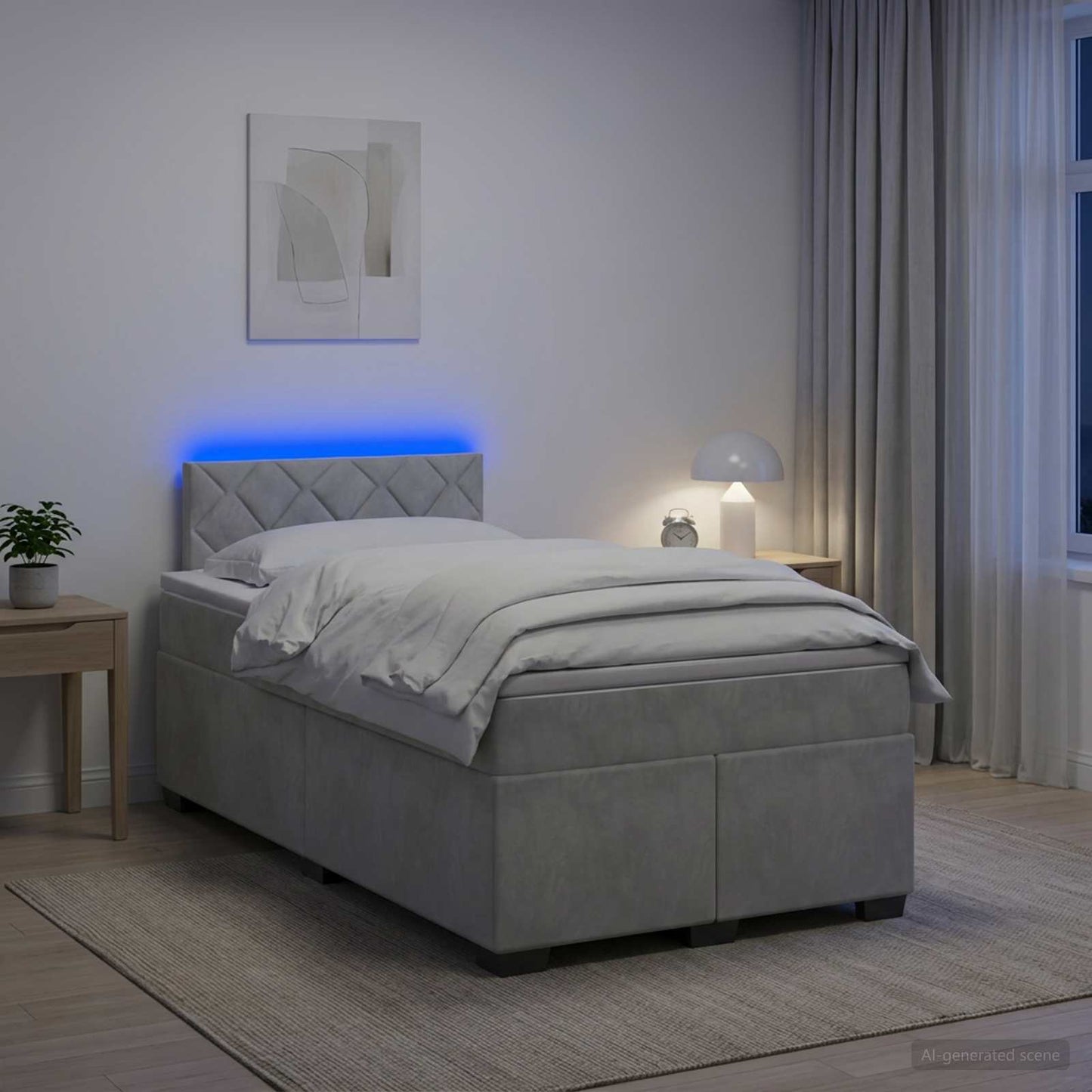 Boxspring ágy matraccal és LED-del Világosszürke 120 x 190 cm