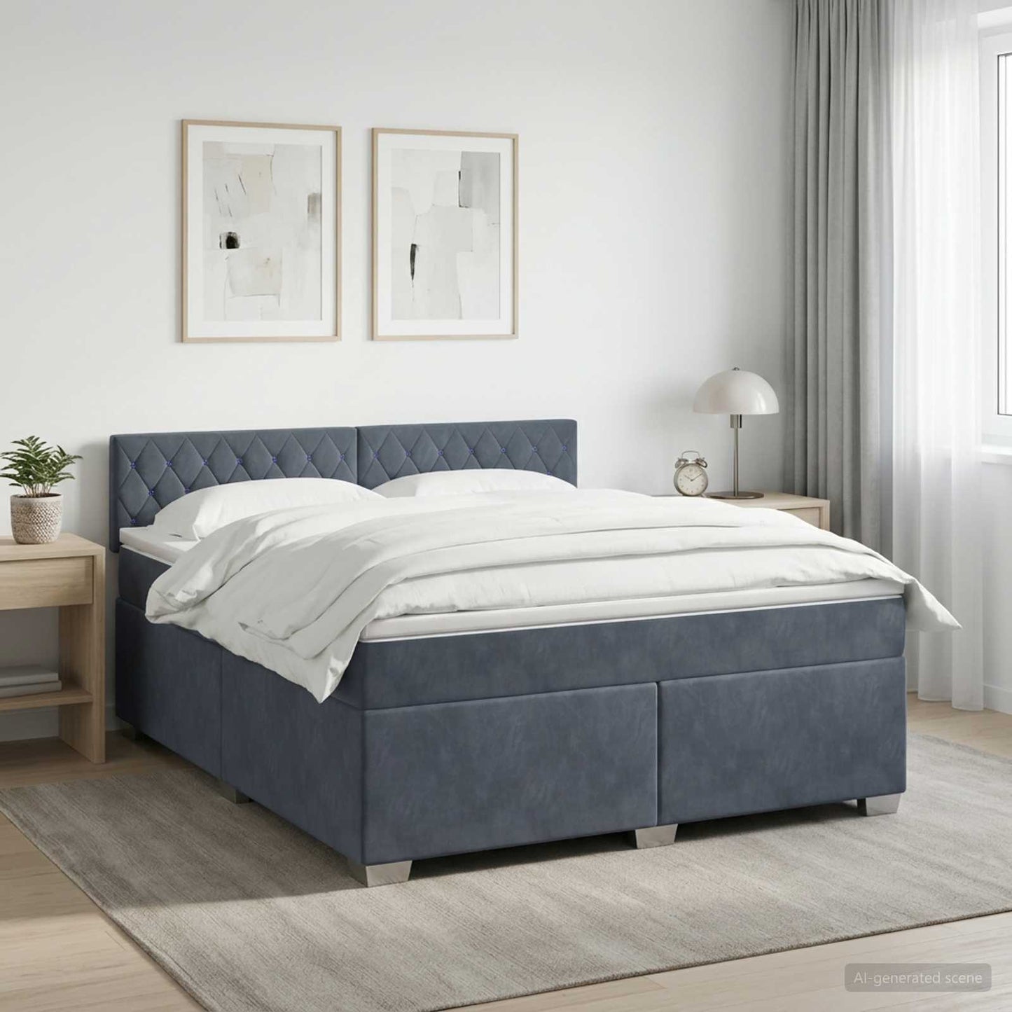 Boxspring ágy matraccal és LED-del Sötétszürke 160 x 200 cm