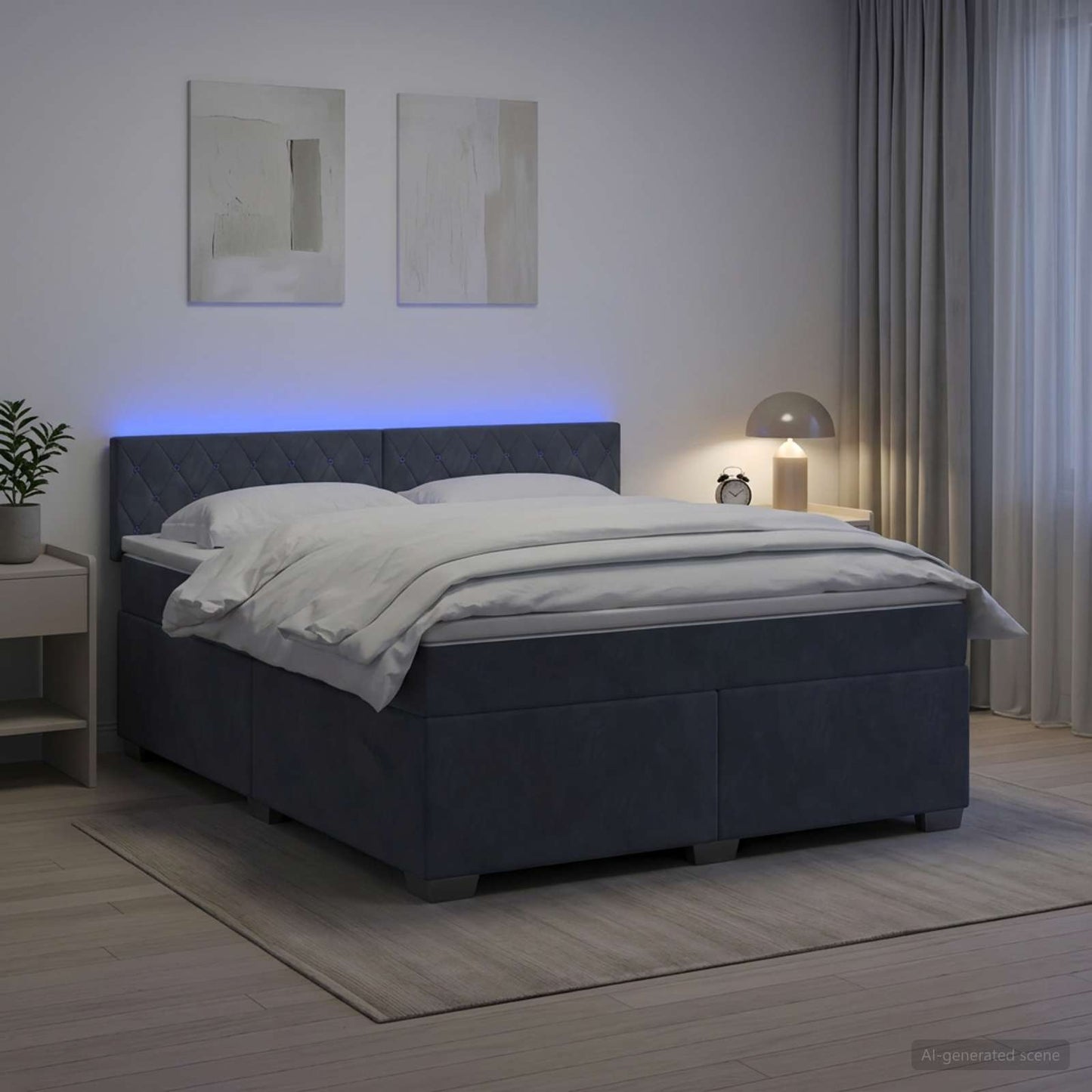 Boxspring ágy matraccal és LED-del Sötétszürke 160 x 200 cm