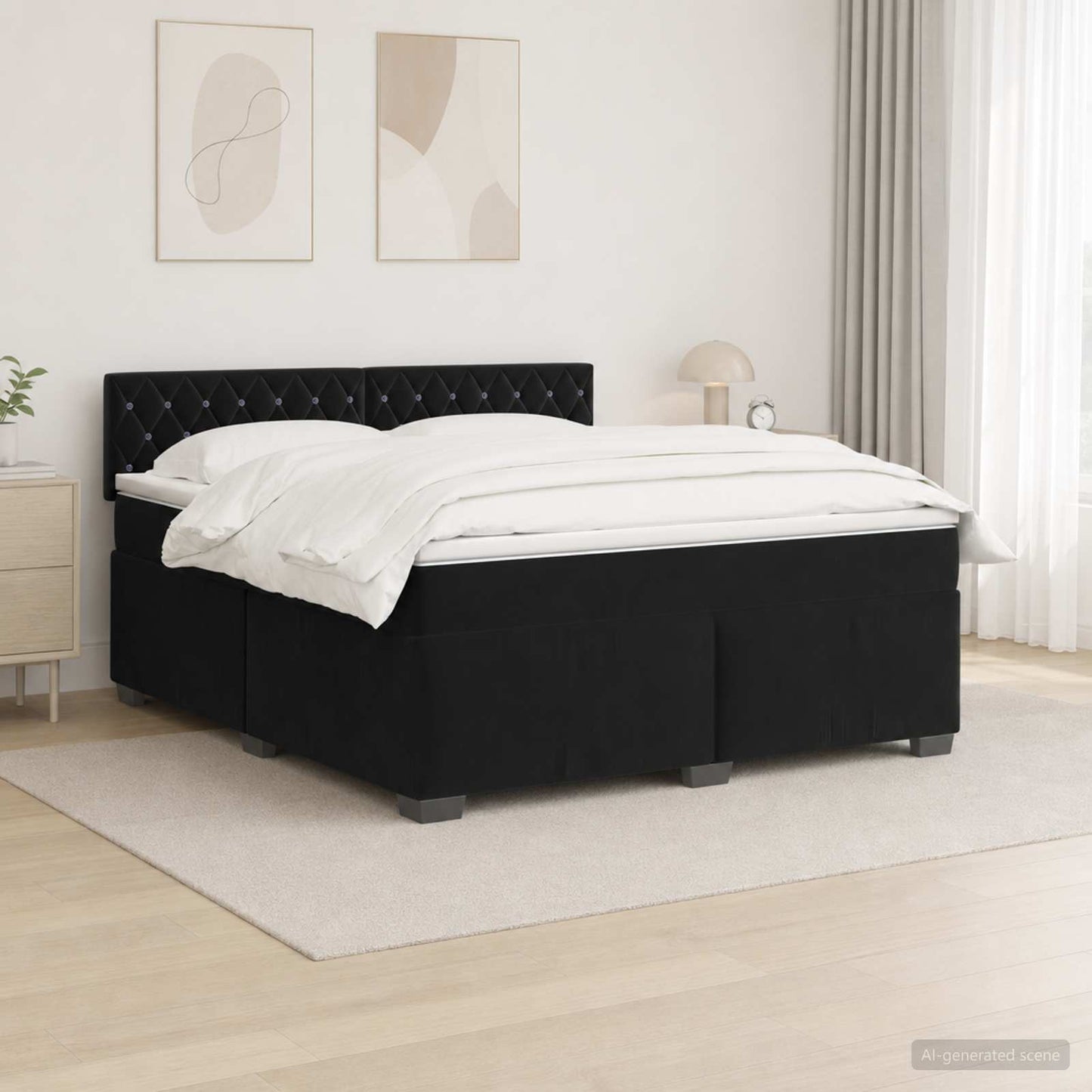 Boxspring ágy matraccal és LED-del Fekete 180 x 200 cm Bársony