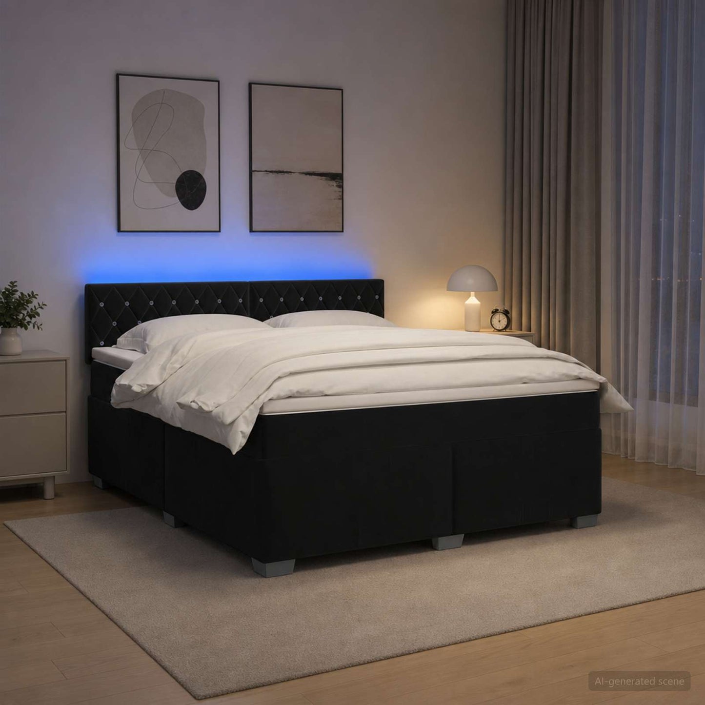 Boxspring ágy matraccal és LED-del Fekete 180 x 200 cm Bársony