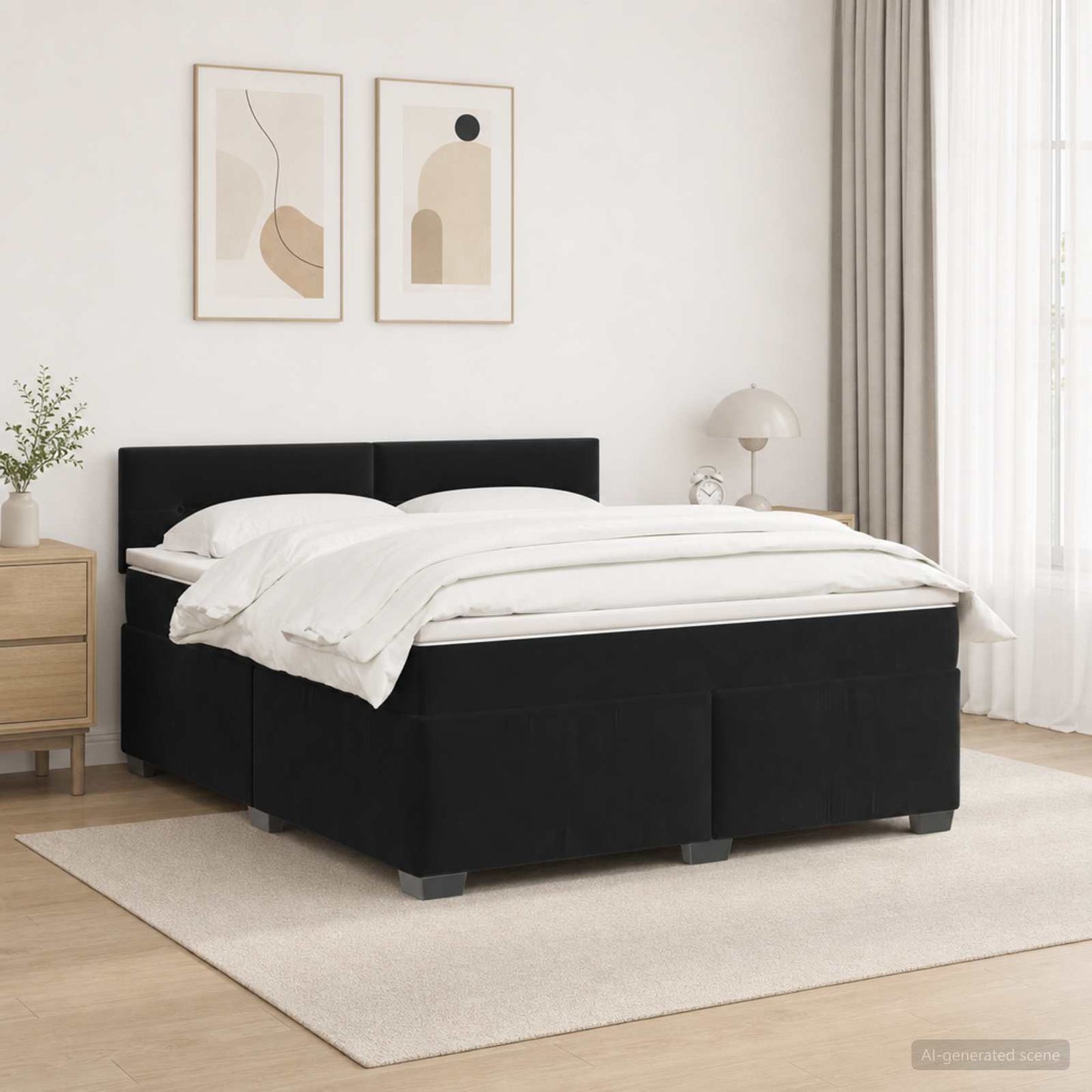 Boxspring ágy matraccal és LED-del Fekete 180 x 200 cm Bársony