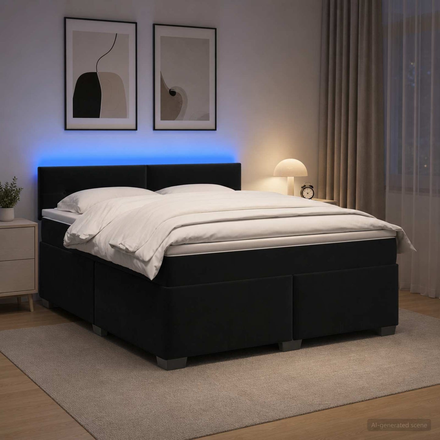 Boxspring ágy matraccal és LED-del Fekete 140 x 190 cm Bársony