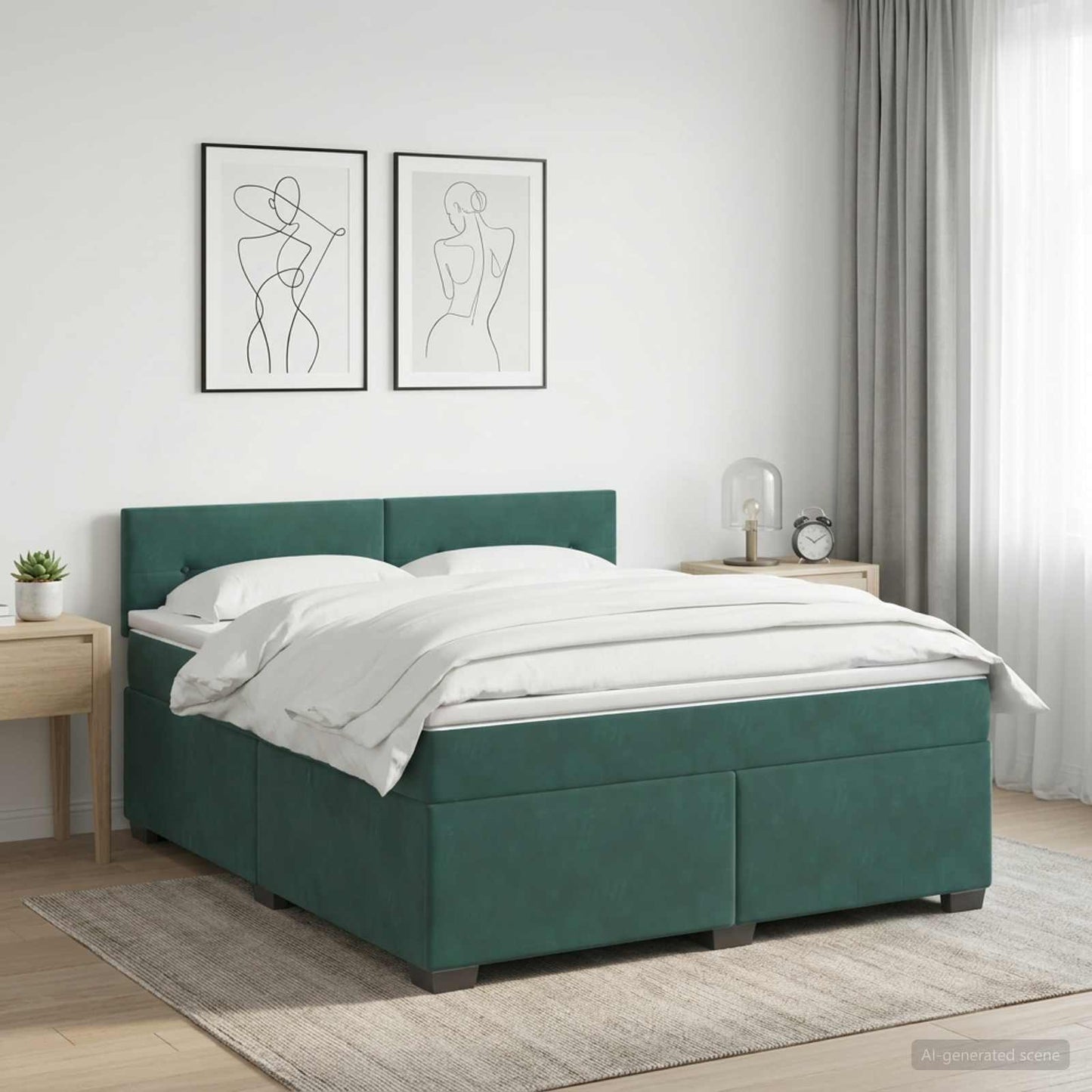 Boxspring ágy matraccal és LED-del Sötétzöld 160 x 200 cm