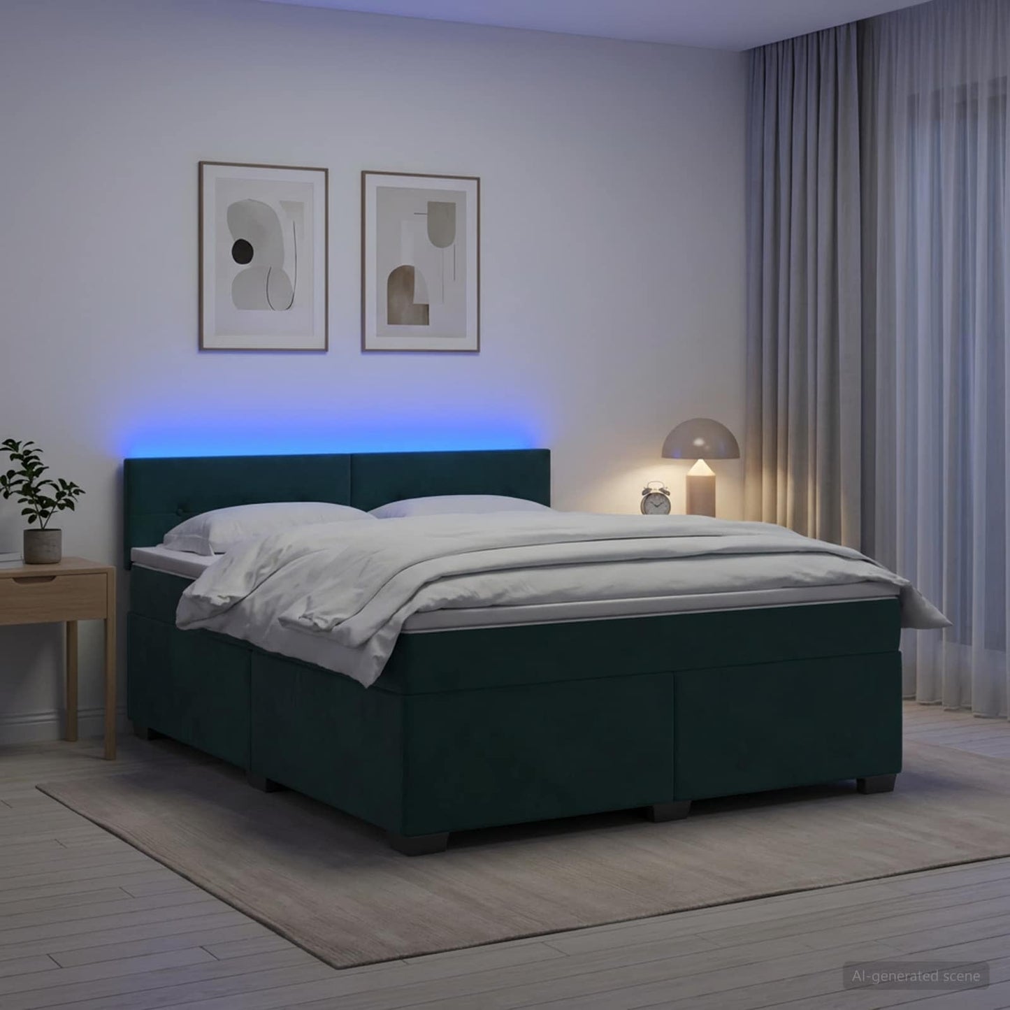 Boxspring ágy matraccal és LED-del Sötétzöld 160 x 200 cm