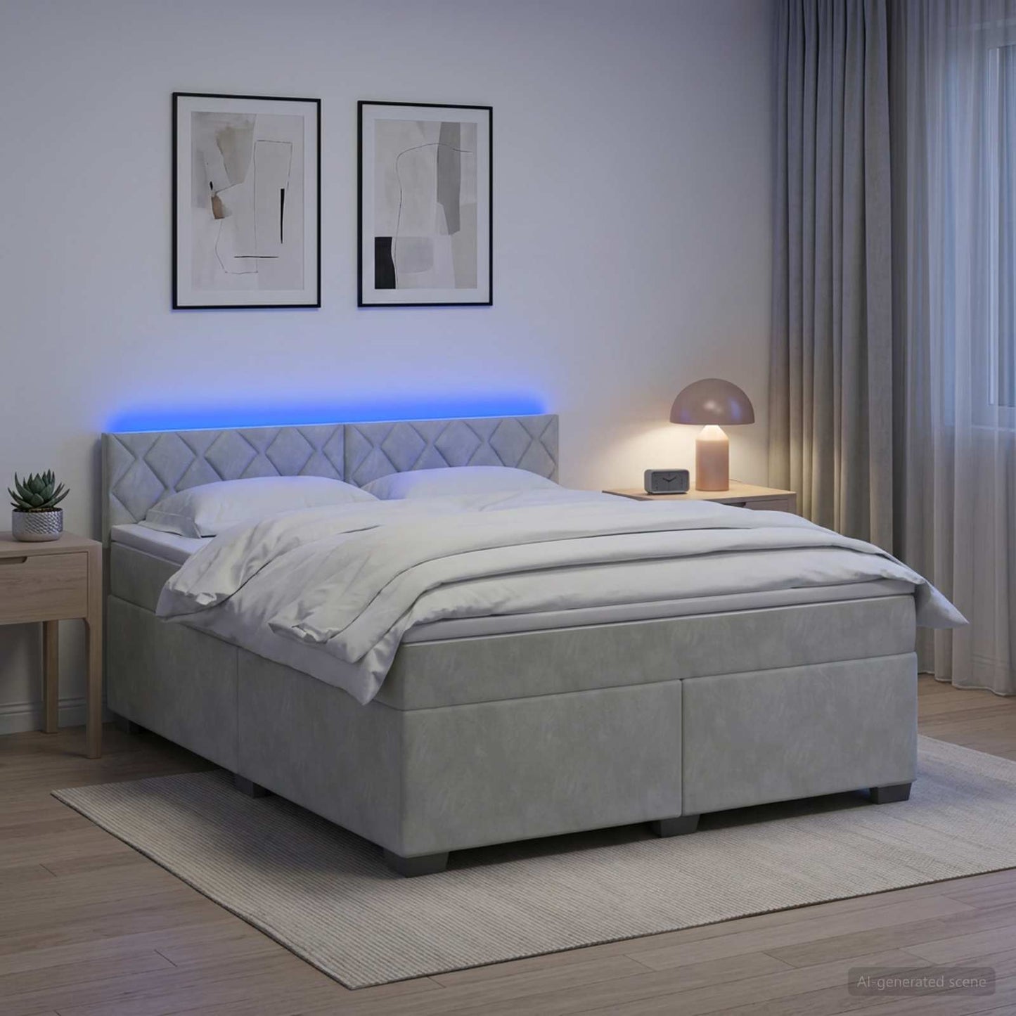 Boxspring ágy matraccal és LED-del Világosszürke 180 x 200 cm