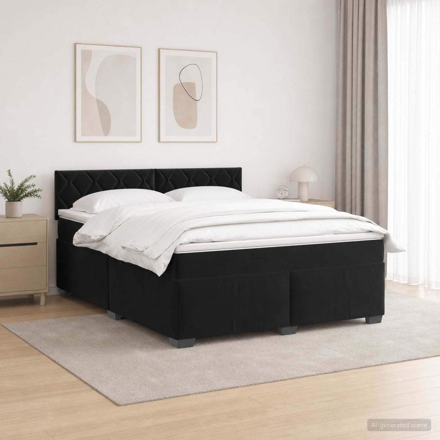 Boxspring ágy matraccal és LED-del Fekete 140 x 190 cm Bársony