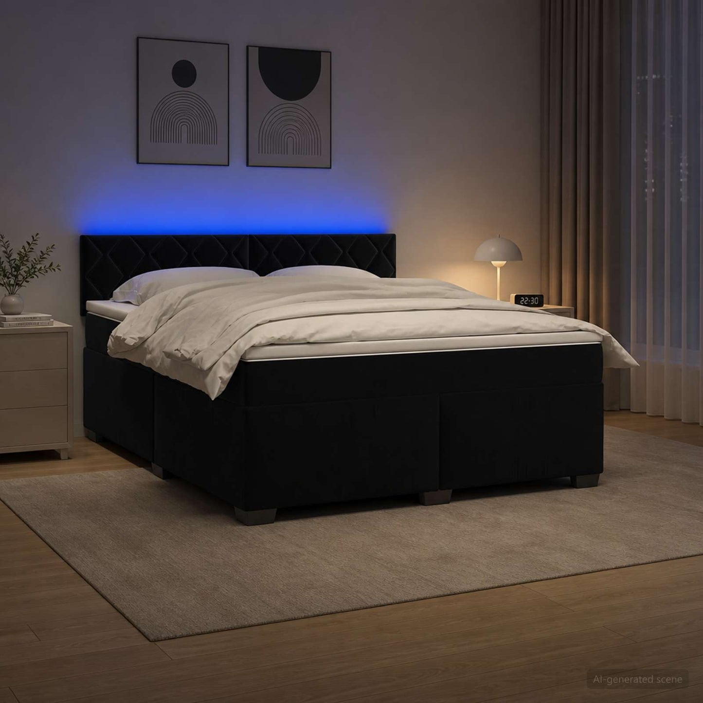 Boxspring ágy matraccal és LED-del Fekete 140 x 190 cm Bársony