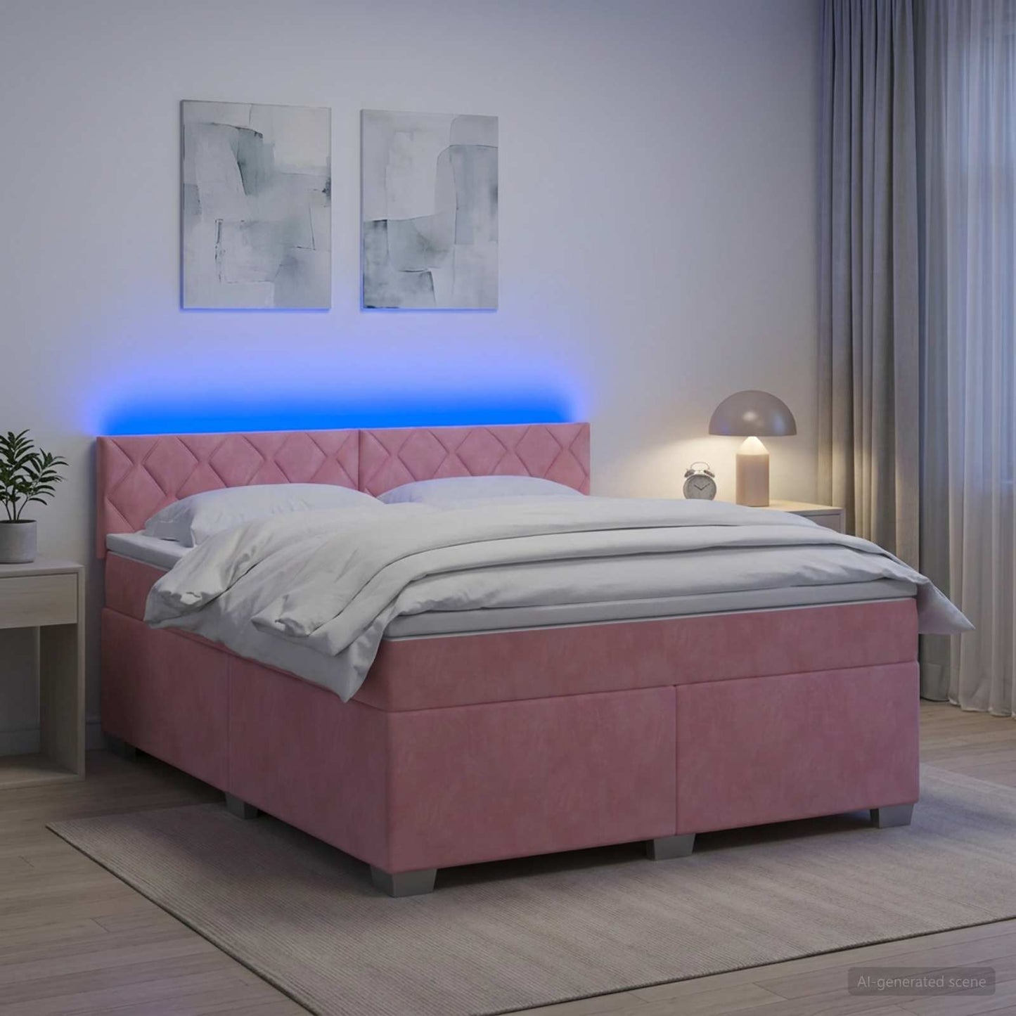 Boxspring ágy matraccal és LED-del Rózsaszín 160 x 200 cm
