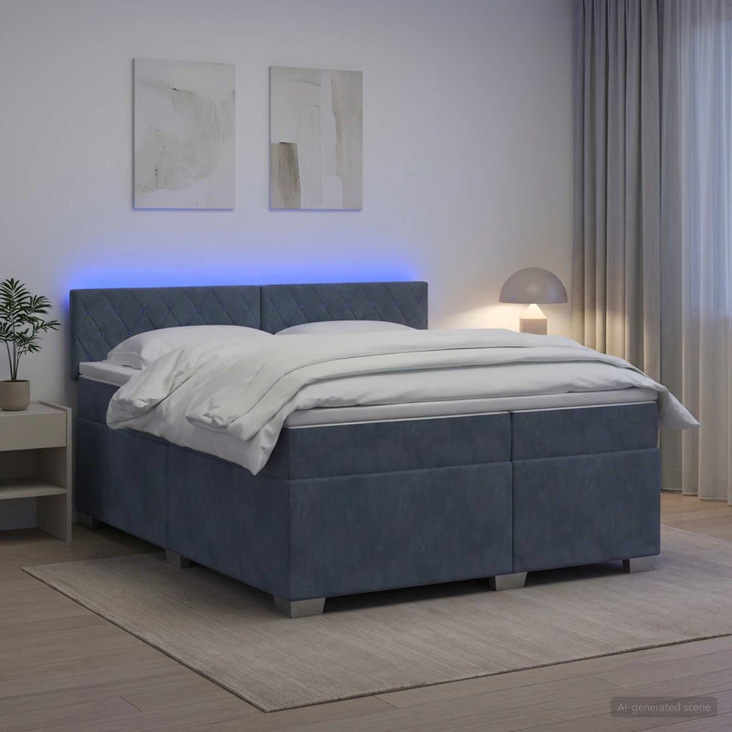 Boxspring ágy matraccal és LED-del Sötétszürke 200 x 200 cm