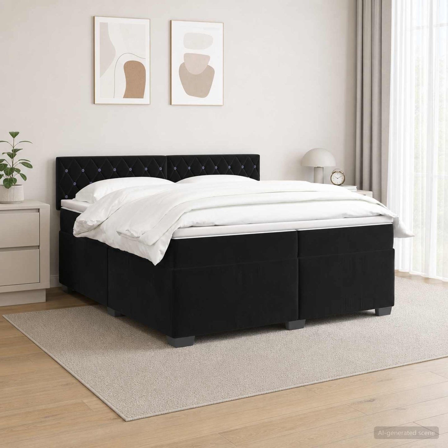 Boxspring ágy matraccal és LED-del Fekete 200 x 200 cm Bársony