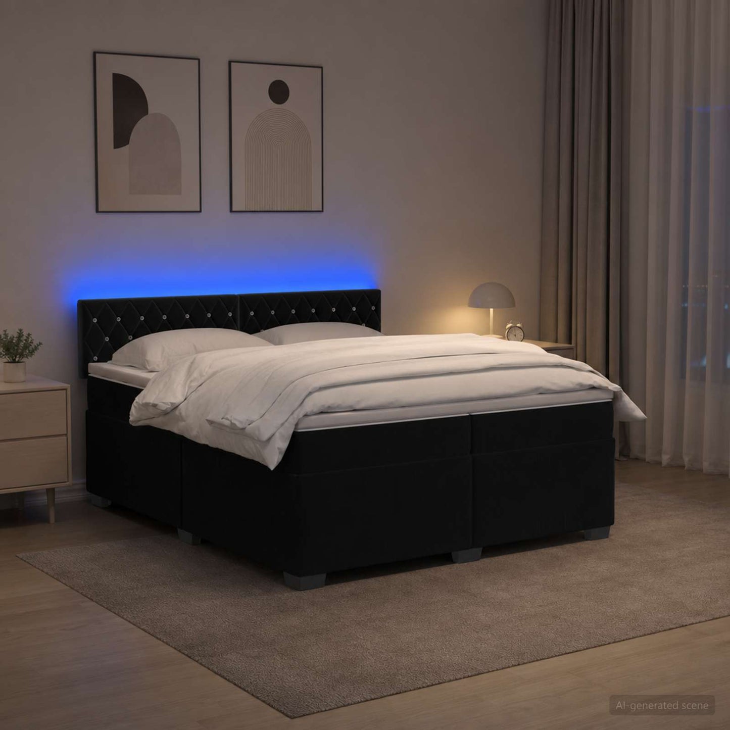 Boxspring ágy matraccal és LED-del Fekete 200 x 200 cm Bársony