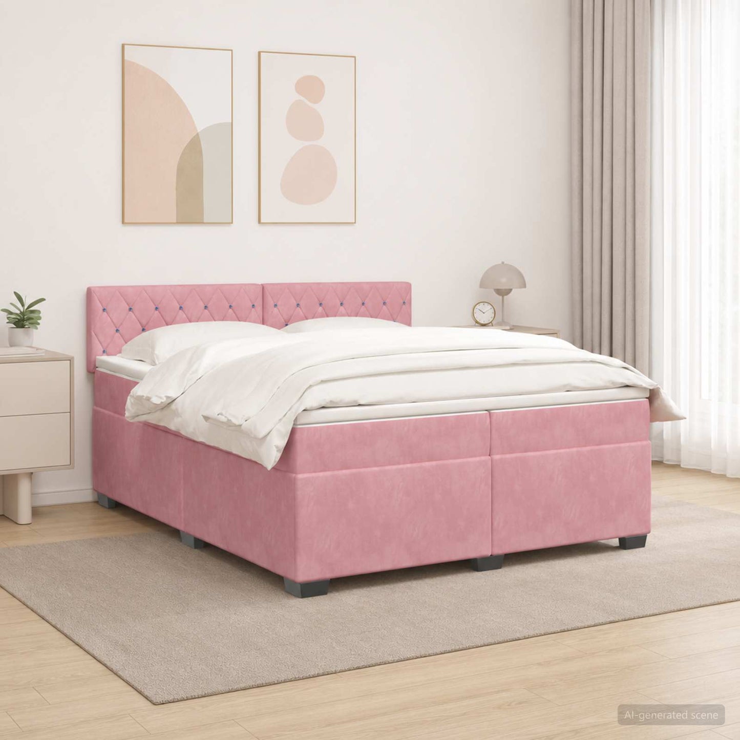 Boxspring ágy matraccal és LED-del Rózsaszín 200 x 200 cm