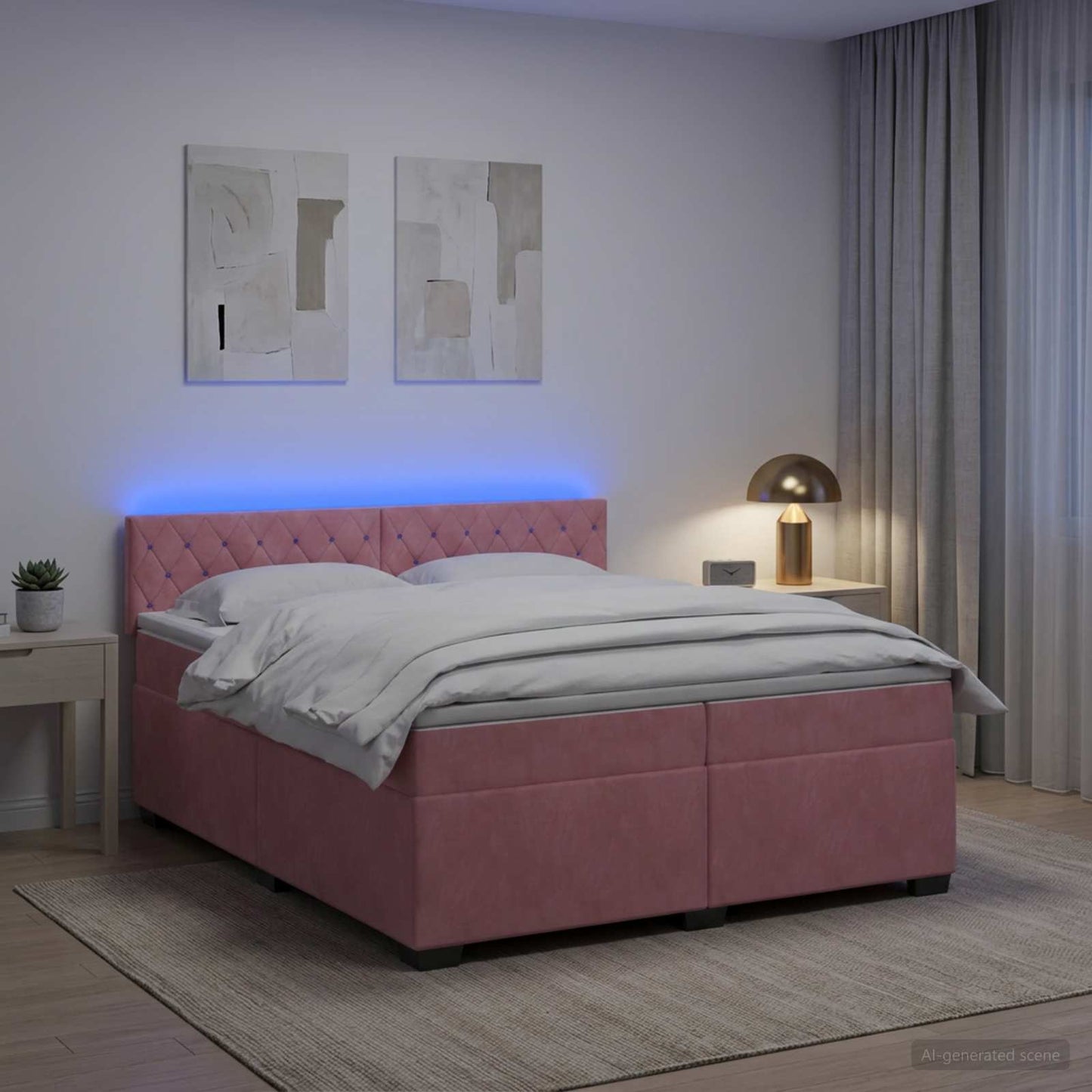 Boxspring ágy matraccal és LED-del Rózsaszín 200 x 200 cm