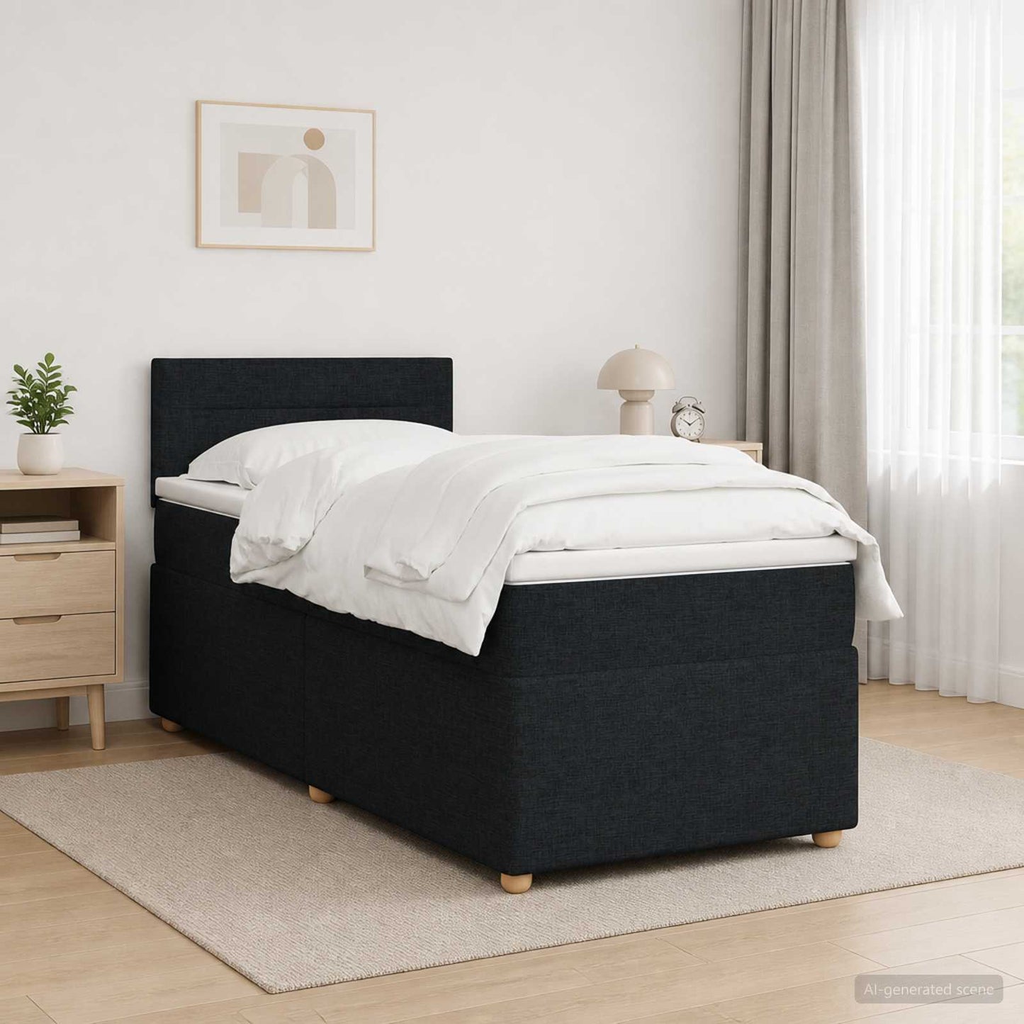 Boxspring ágy matraccal fejtámlával Fekete 90 x 200 cm Szövet