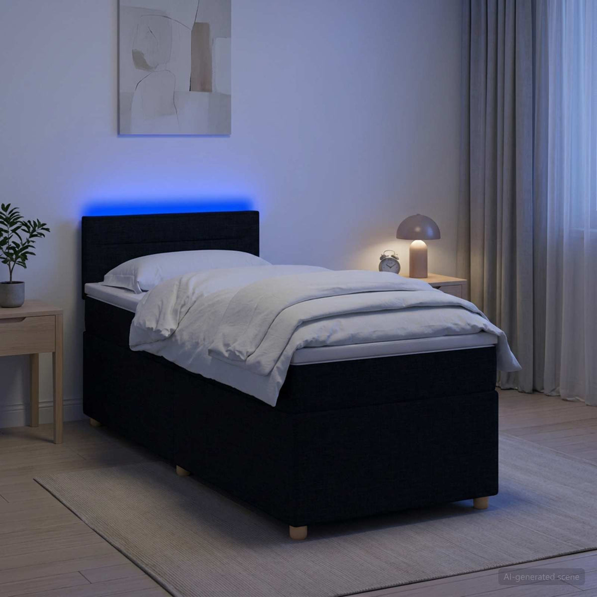 Boxspring ágy matraccal fejtámlával Fekete 80 x 200 cm Szövet