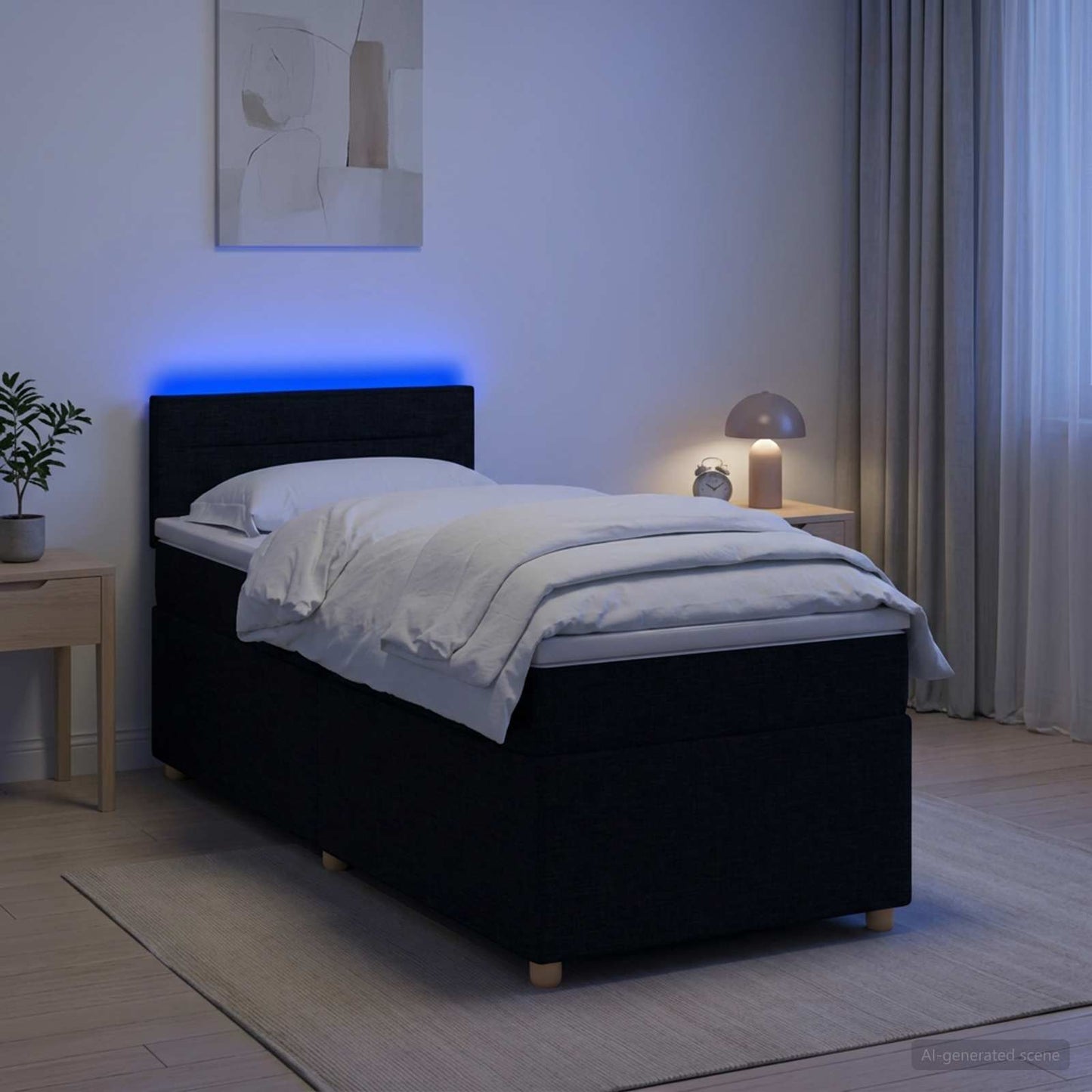 Boxspring ágy matraccal fejtámlával Fekete 90 x 190 cm Szövet