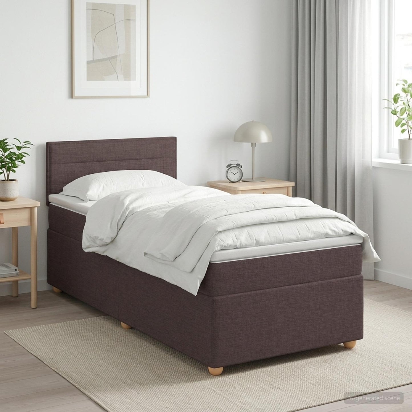 Boxspring ágy matraccal Sötét Barna 90 x 200 cm Szövet