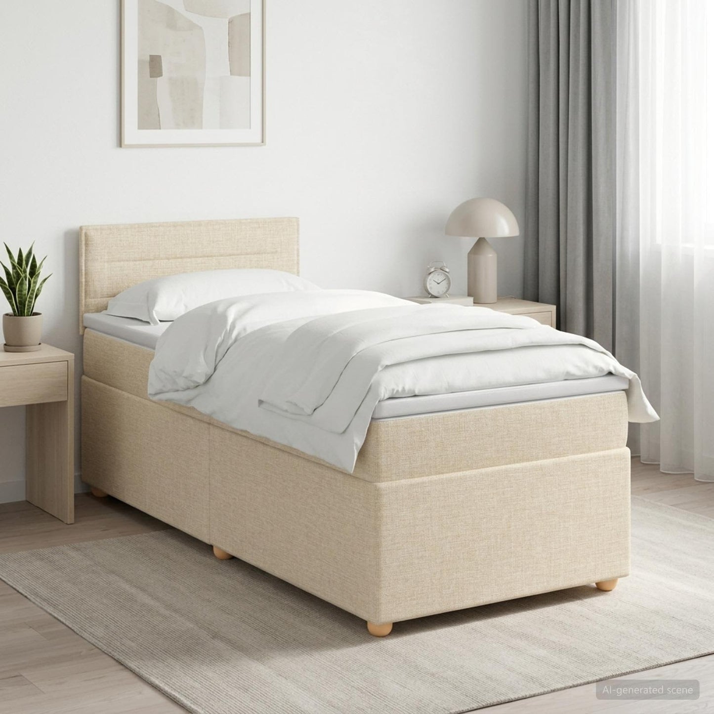 Boxspring ágy matraccal Krémszínű 80 x 200 cm Szövet