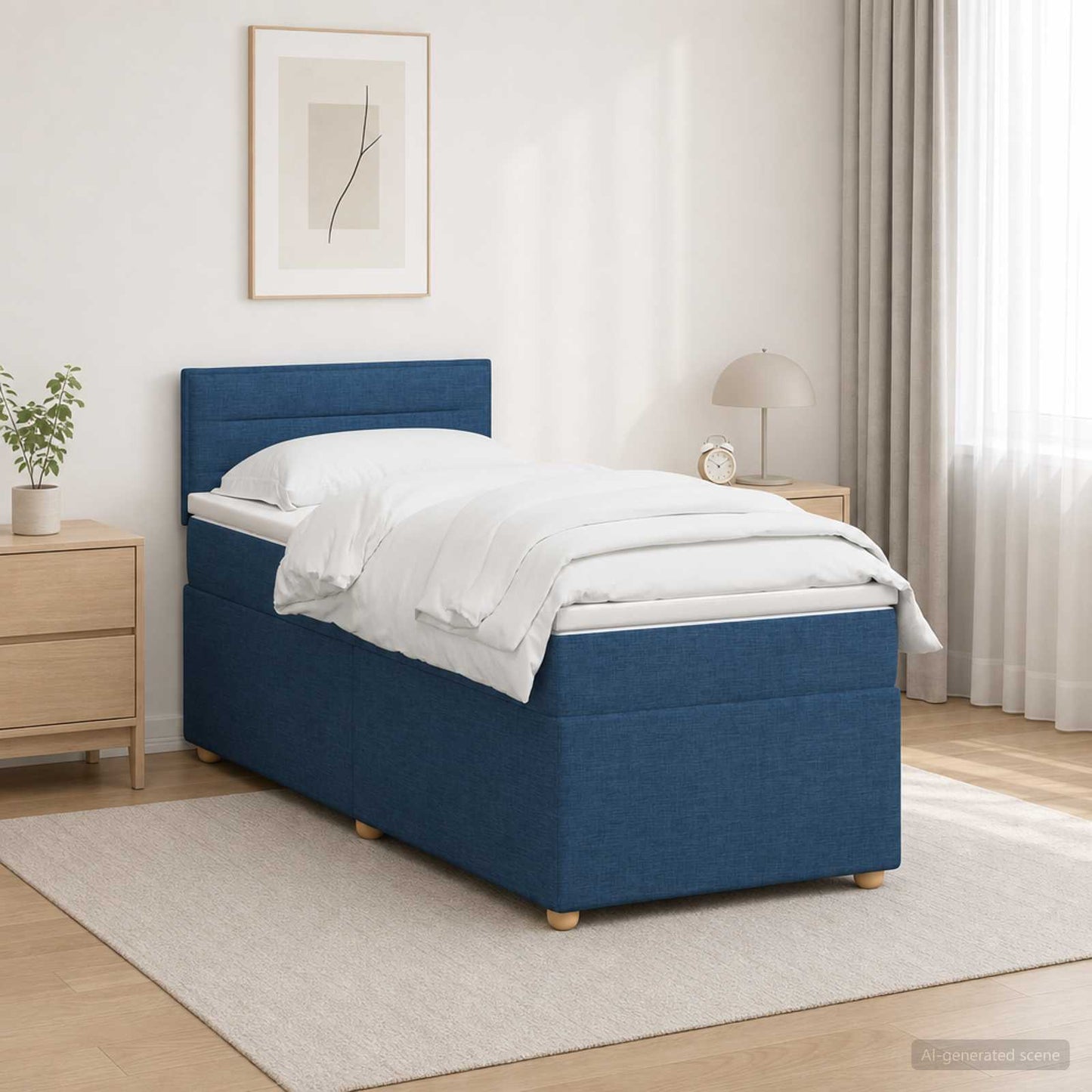 Boxspring ágy matraccal LED szalagokkal Kék 100 x 200 cm Szövet