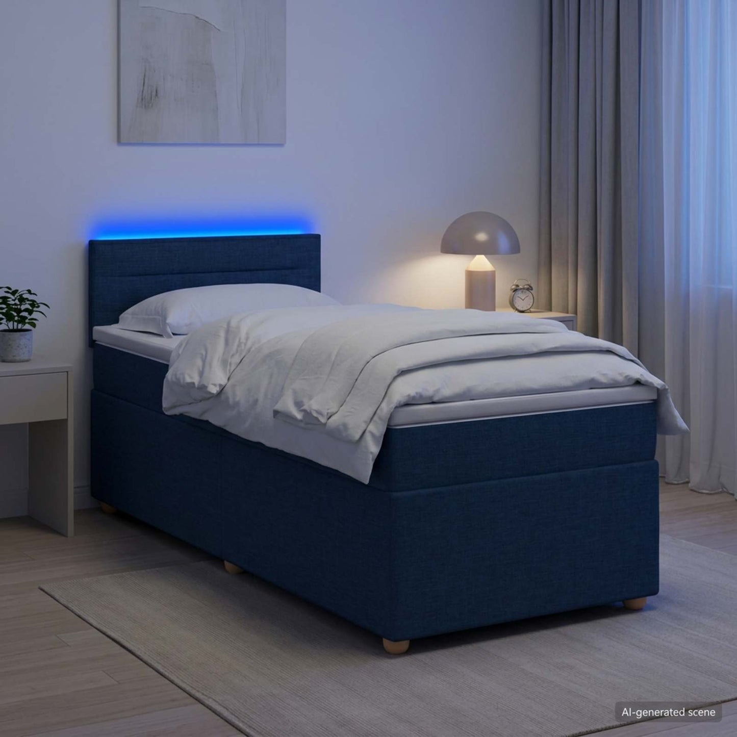 Boxspring ágy matraccal LED szalagokkal Kék 100 x 200 cm Szövet