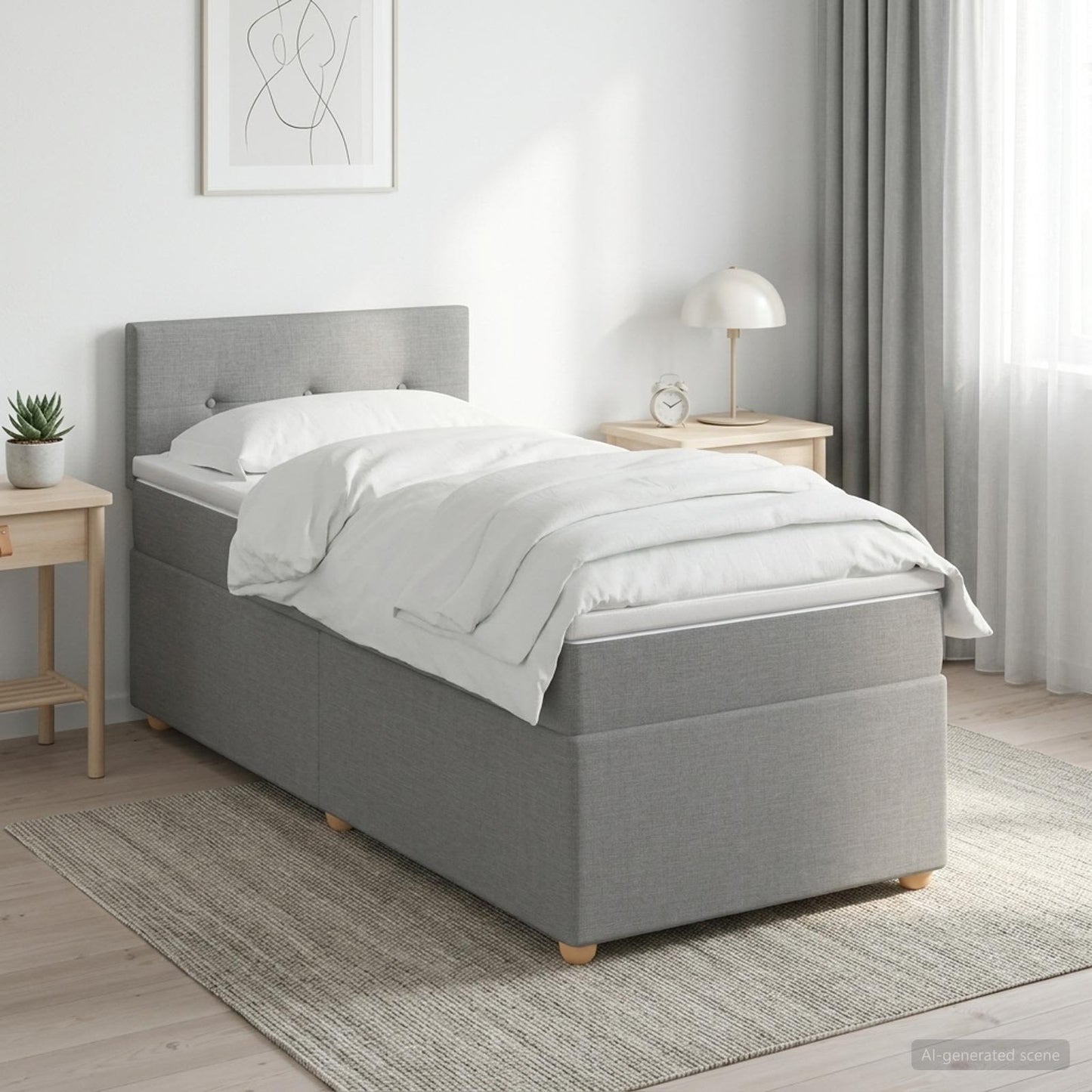 Boxspring ágy matraccal Világosszürke 90 x 190 cm Szövet