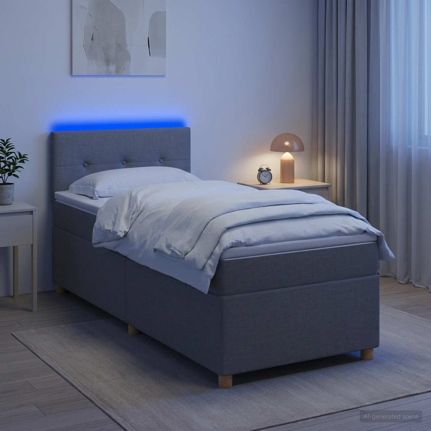 Boxspring ágy matraccal Világosszürke 90 x 190 cm Szövet