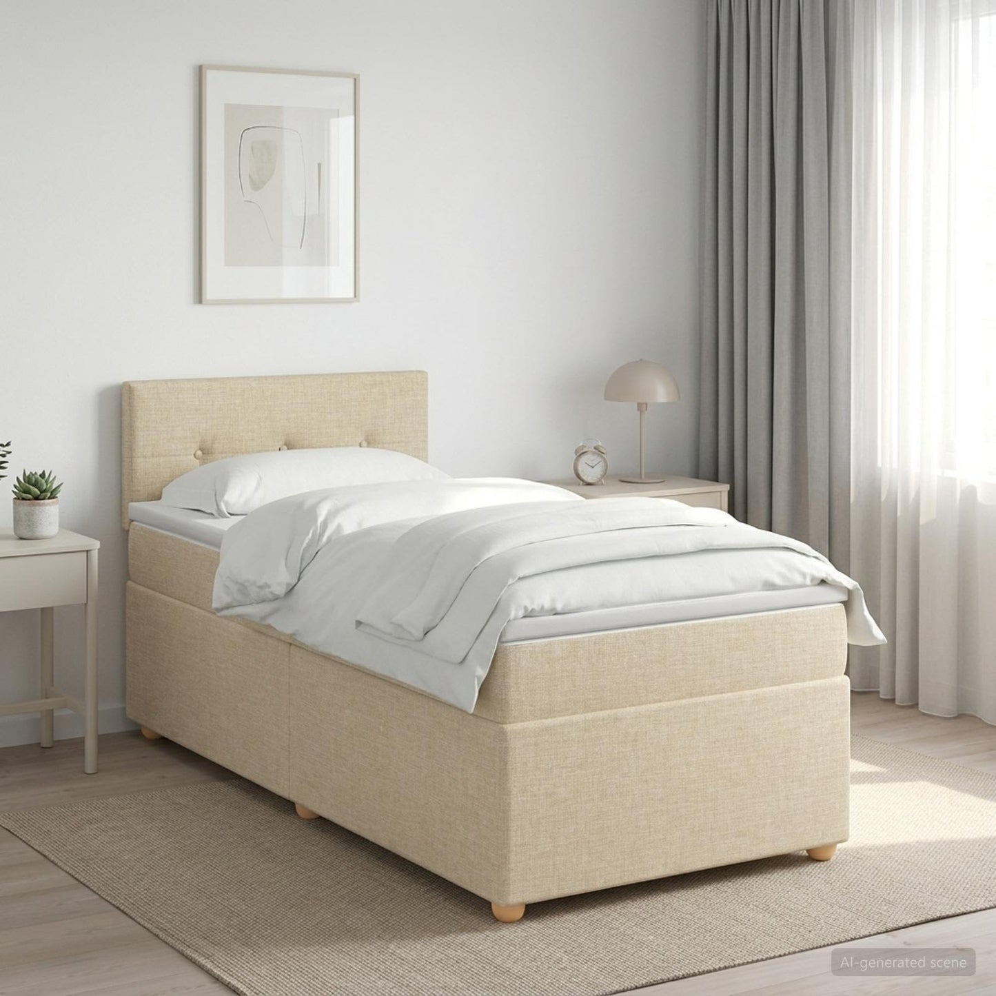Boxspring ágy matraccal Krémszínű 90 x 190 cm Szövet