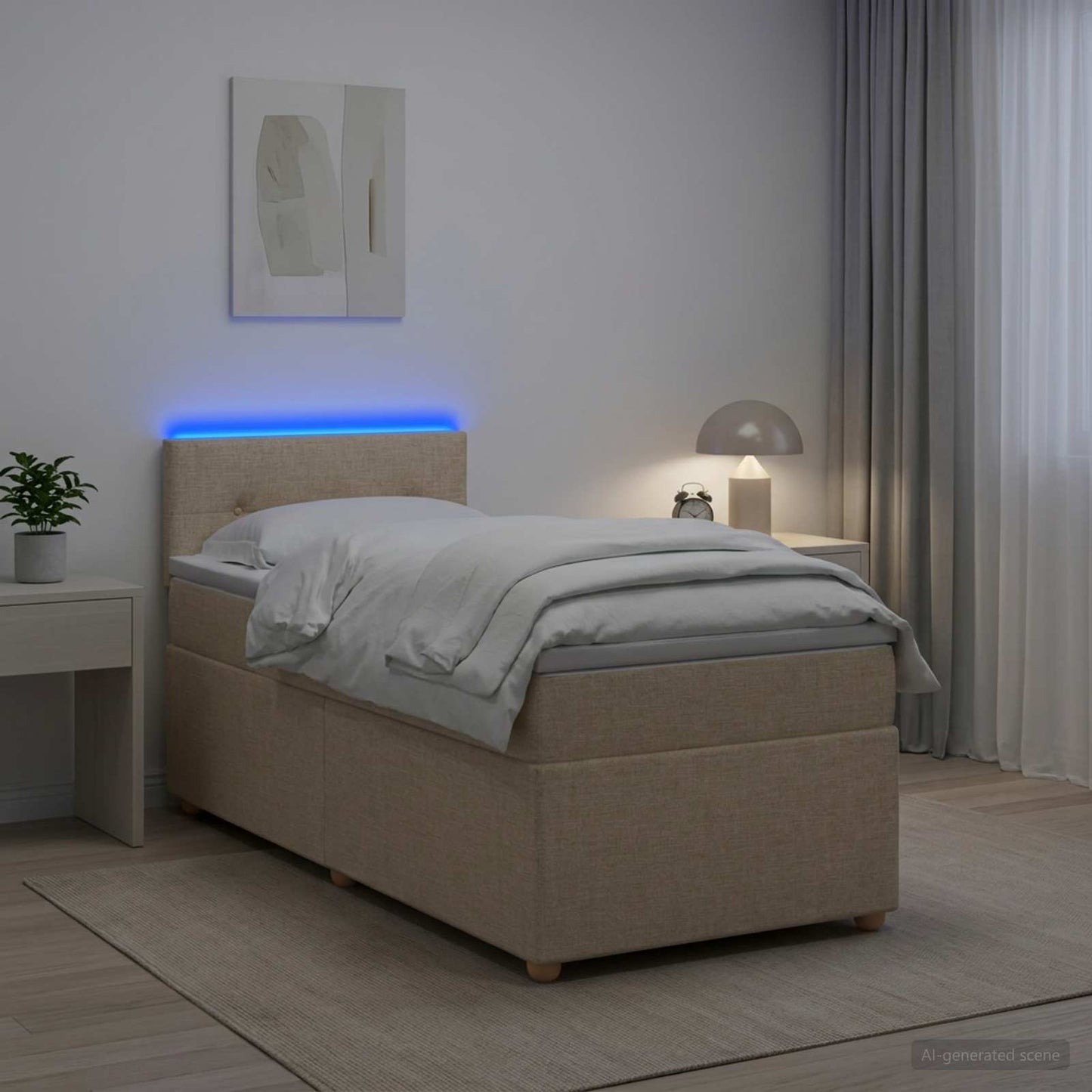 Boxspring ágy matraccal Krémszínű 90 x 200 cm Szövet