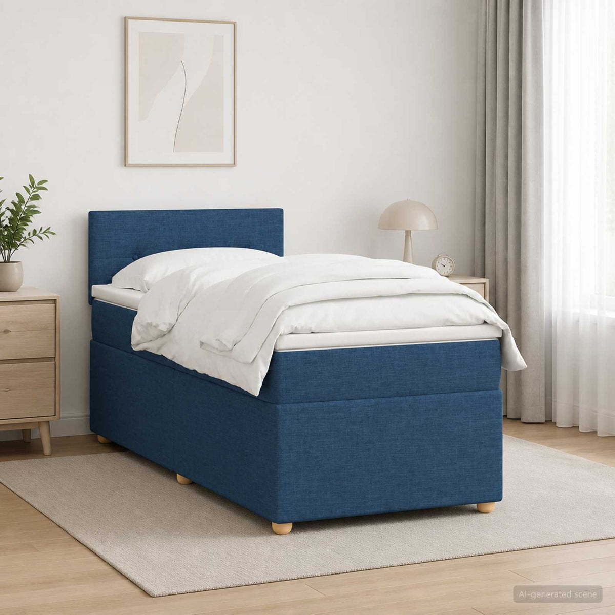 Boxspring ágy matraccal LED szalagokkal Kék 90 x 190 cm Szövet