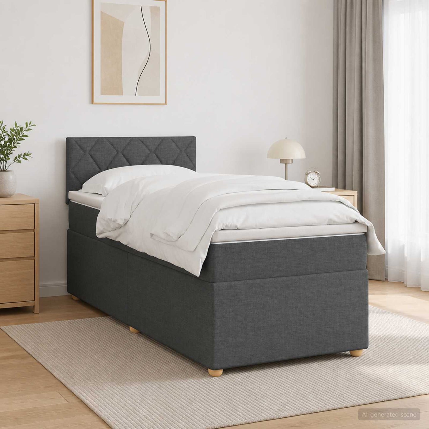 Boxspring ágy matraccal Sötétszürke 100 x 200 cm Szövet