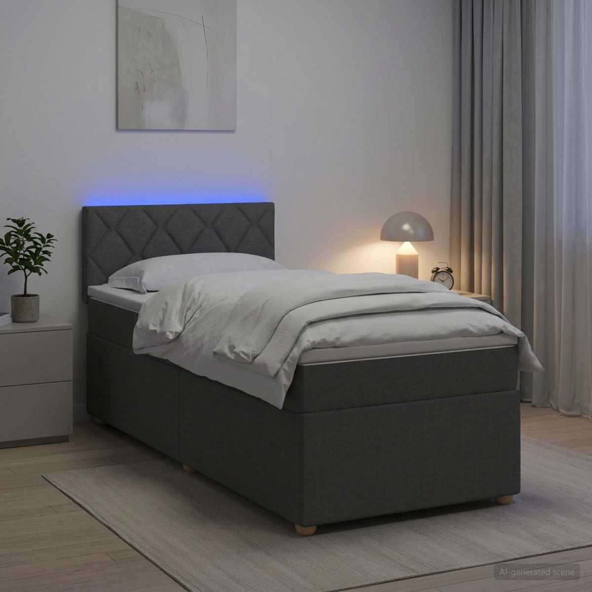 Boxspring ágy matraccal Sötétszürke 100 x 200 cm Szövet